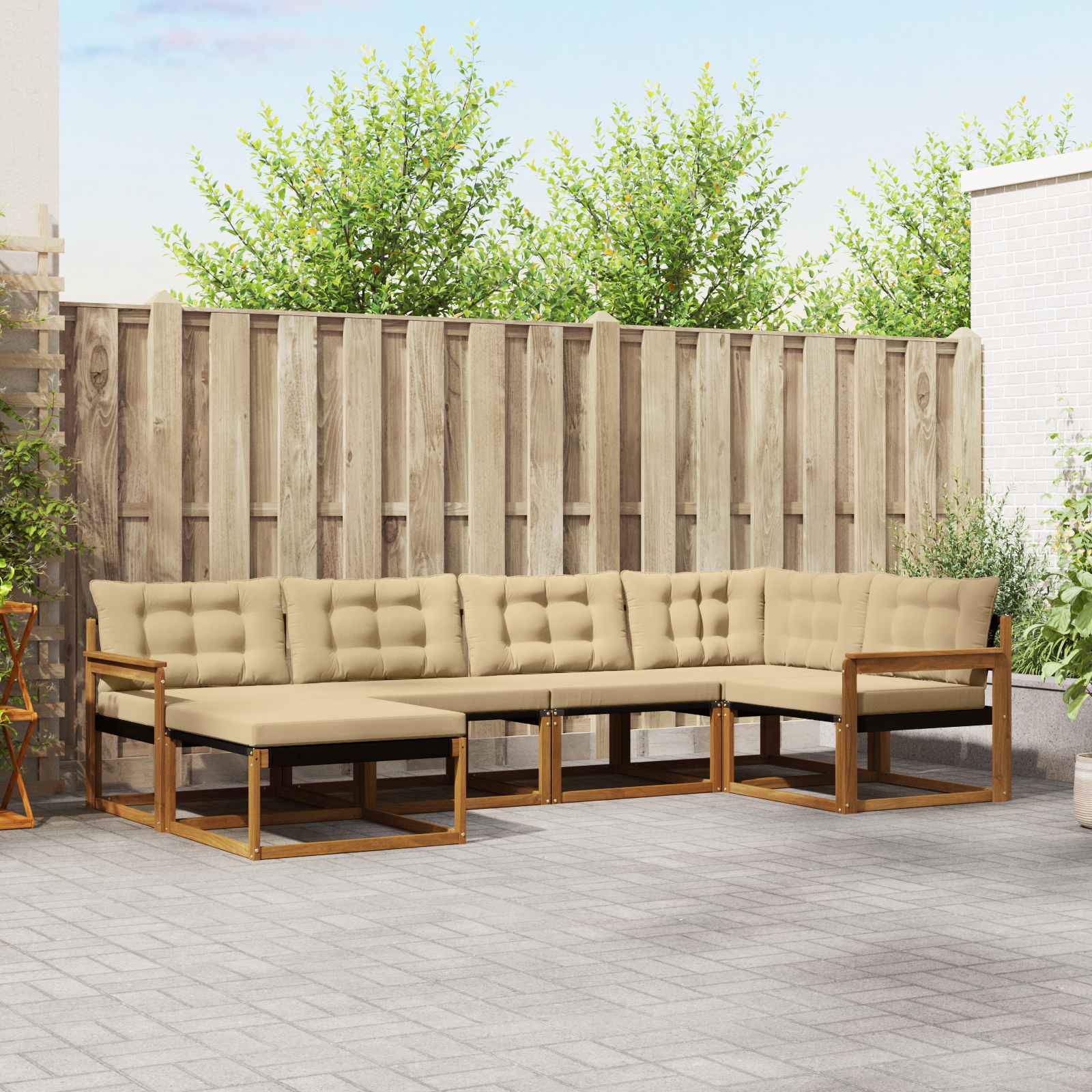 Set vanjskih sofa 6 kom. Prirodna i bež Čvrsto drvo akacije