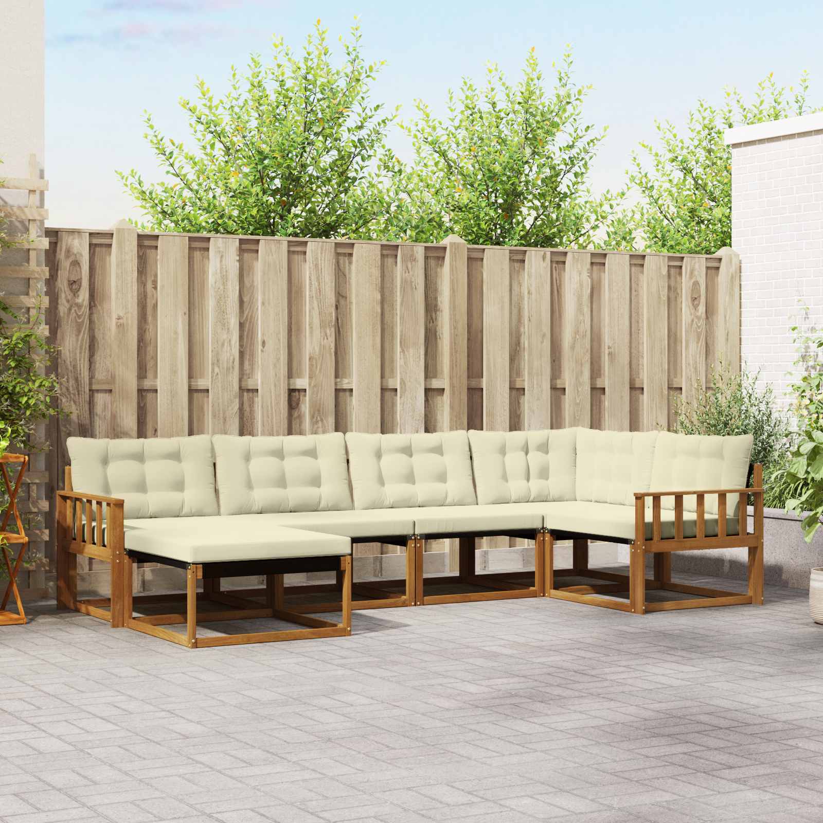 Set vanjskih sofa 6 kom. Prirodna i krem Čvrsto drvo akacije