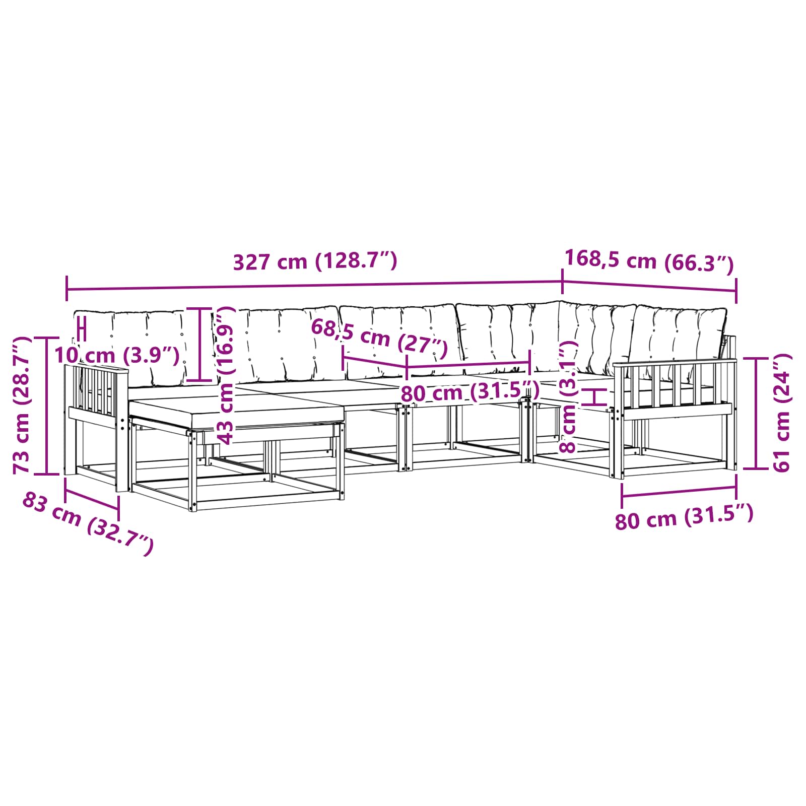 Set vanjskih sofa 6 kom. Prirodna i krem Čvrsto drvo akacije