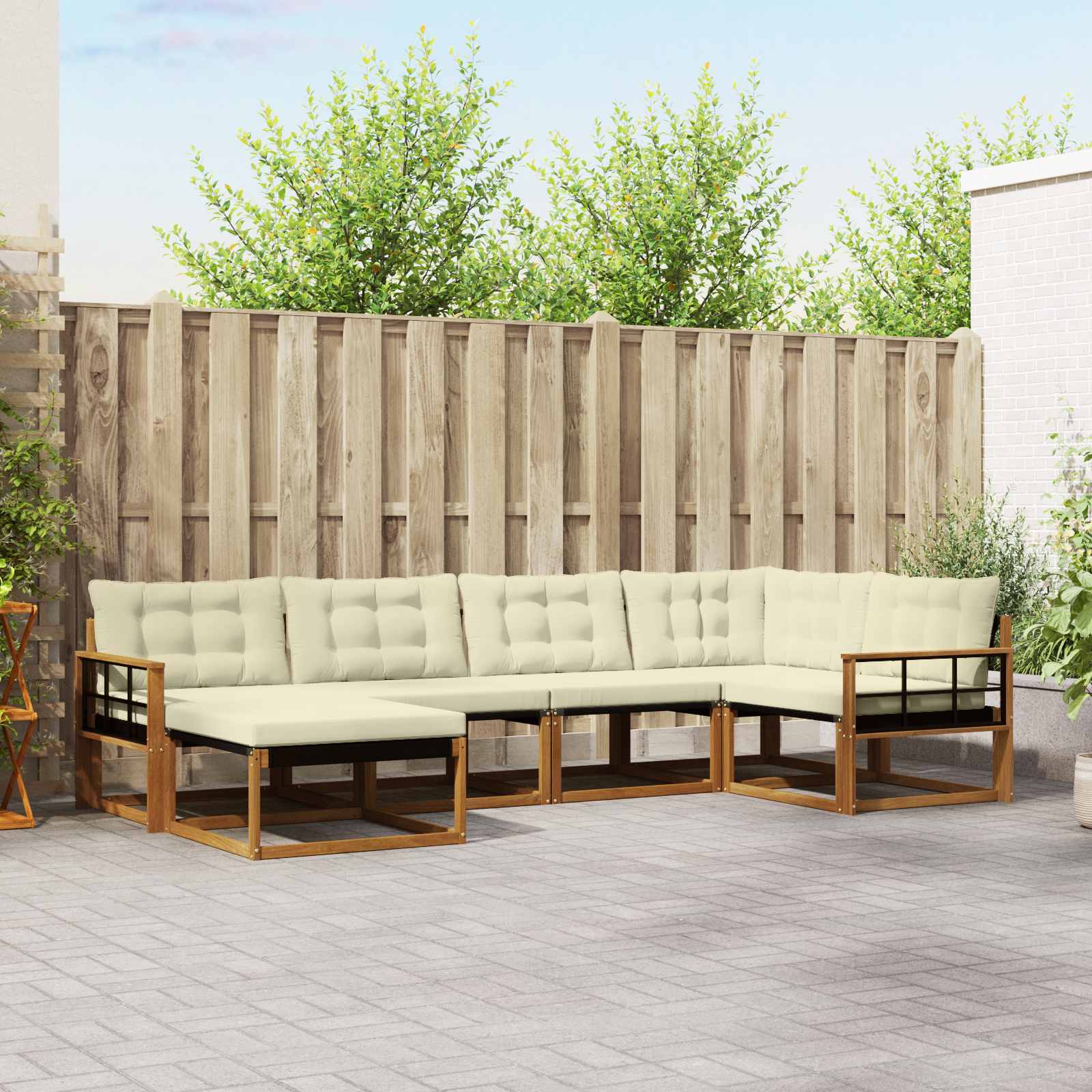 Set vanjskih sofa 6 kom. Prirodna i krem Čvrsto drvo akacije