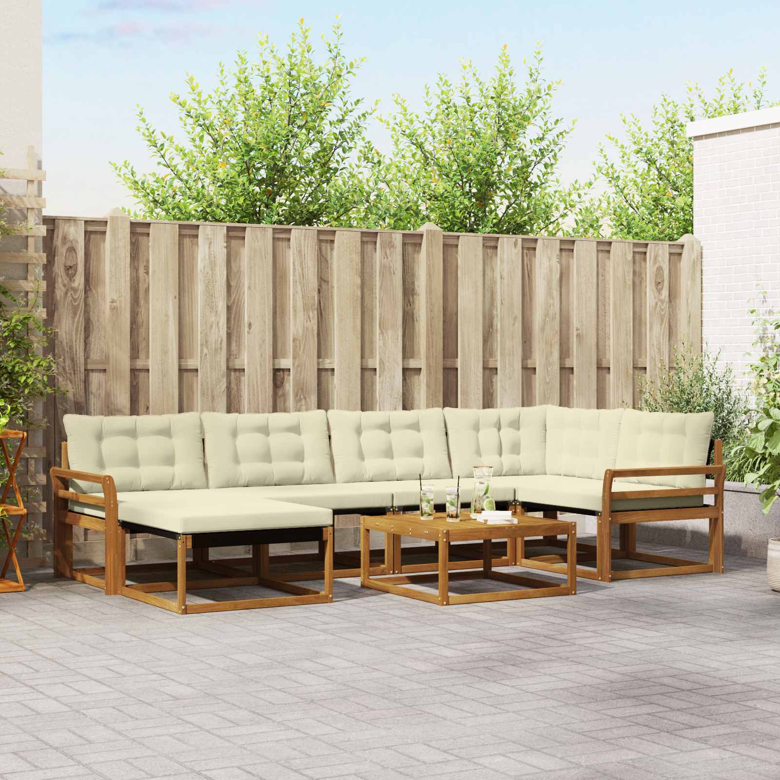 Set vanjskih sofa 19 pcs Prirodna i krem Čvrsto drvo akacije
