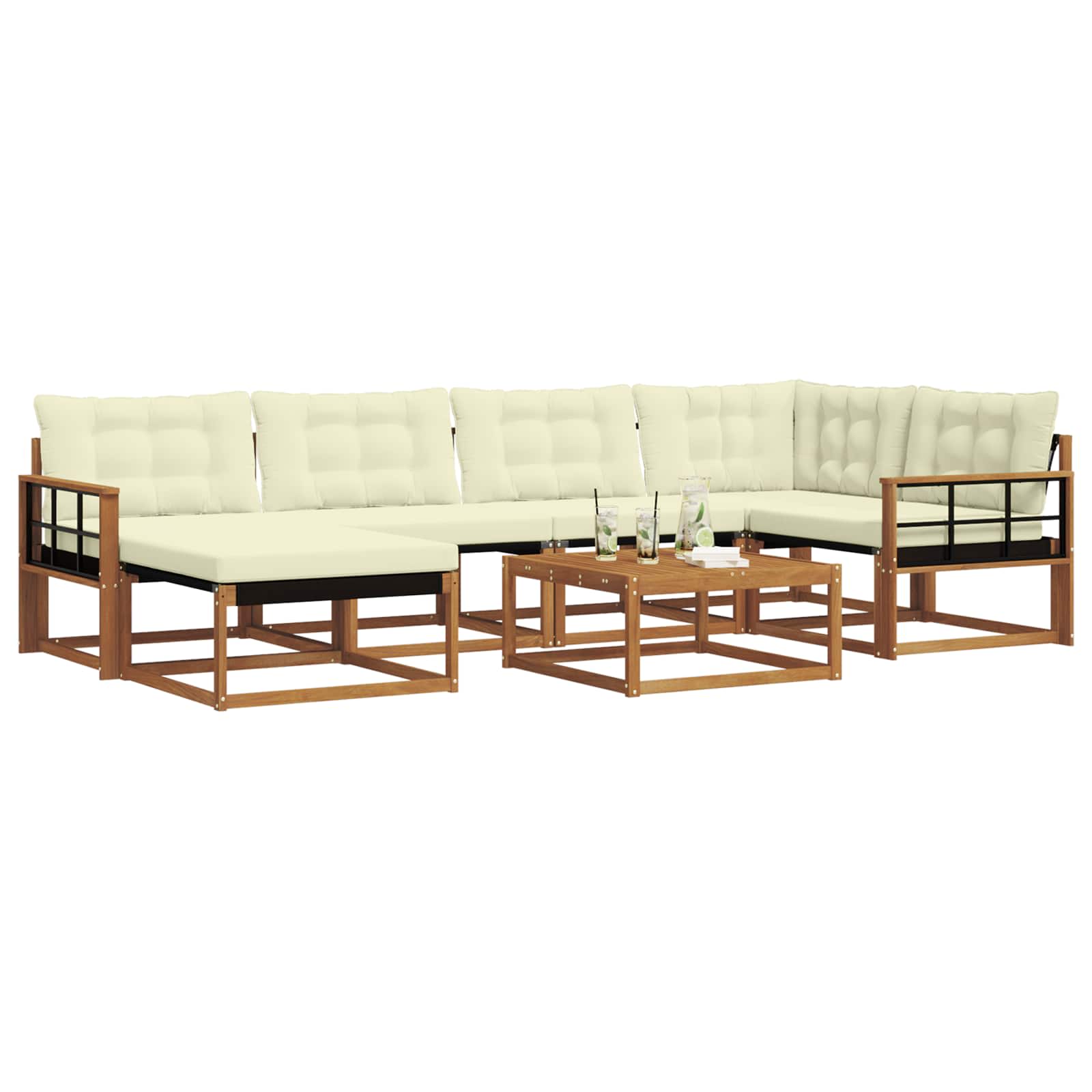 Set vanjskih sofa 19 pcs Prirodna i krem Čvrsto drvo akacije