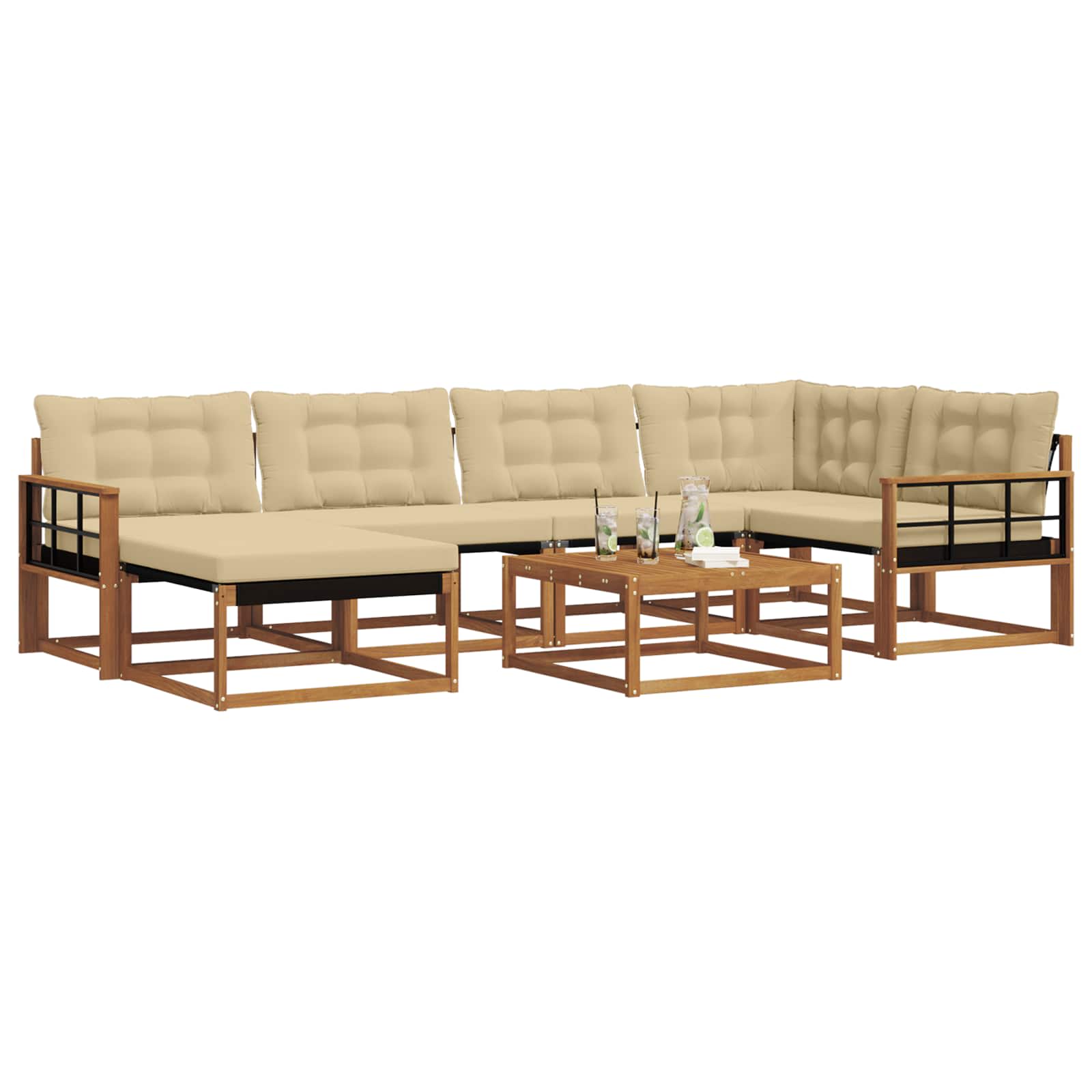 Set vanjskih sofa 19 pcs Prirodna i bež Čvrsto drvo akacije