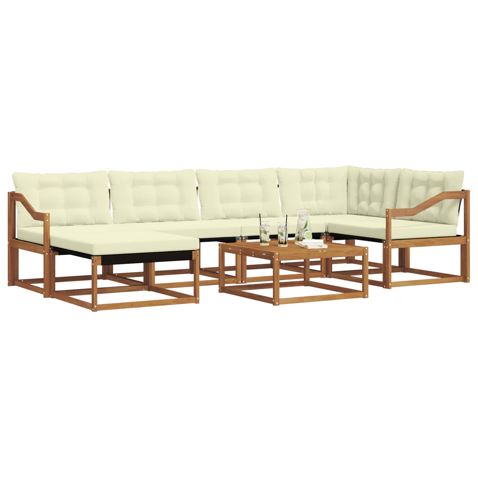 Set vanjskih sofa 19 pcs Prirodna i krem Čvrsto drvo akacije