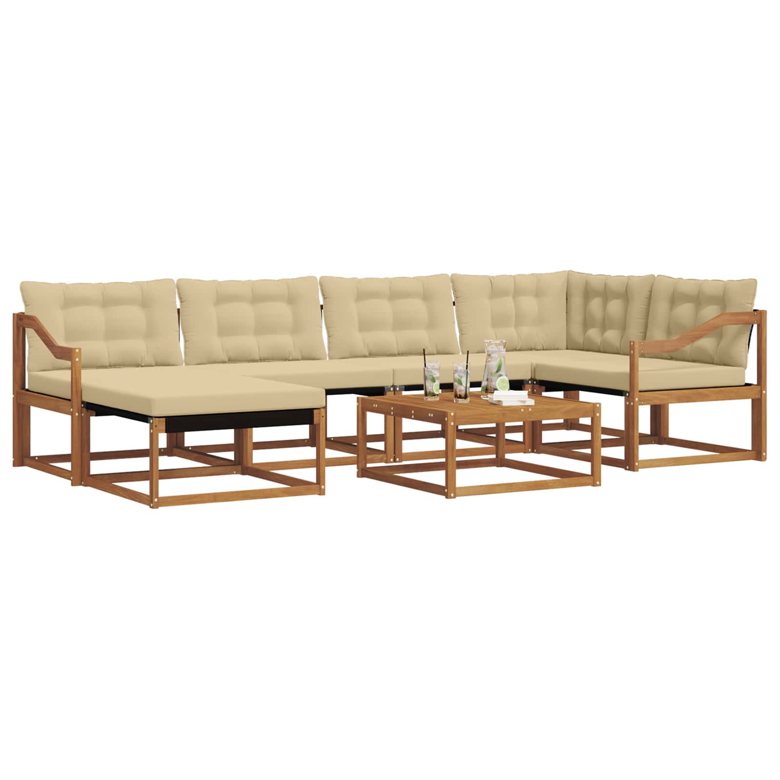 Set vanjskih sofa 19 pcs Prirodna i bež Čvrsto drvo akacije