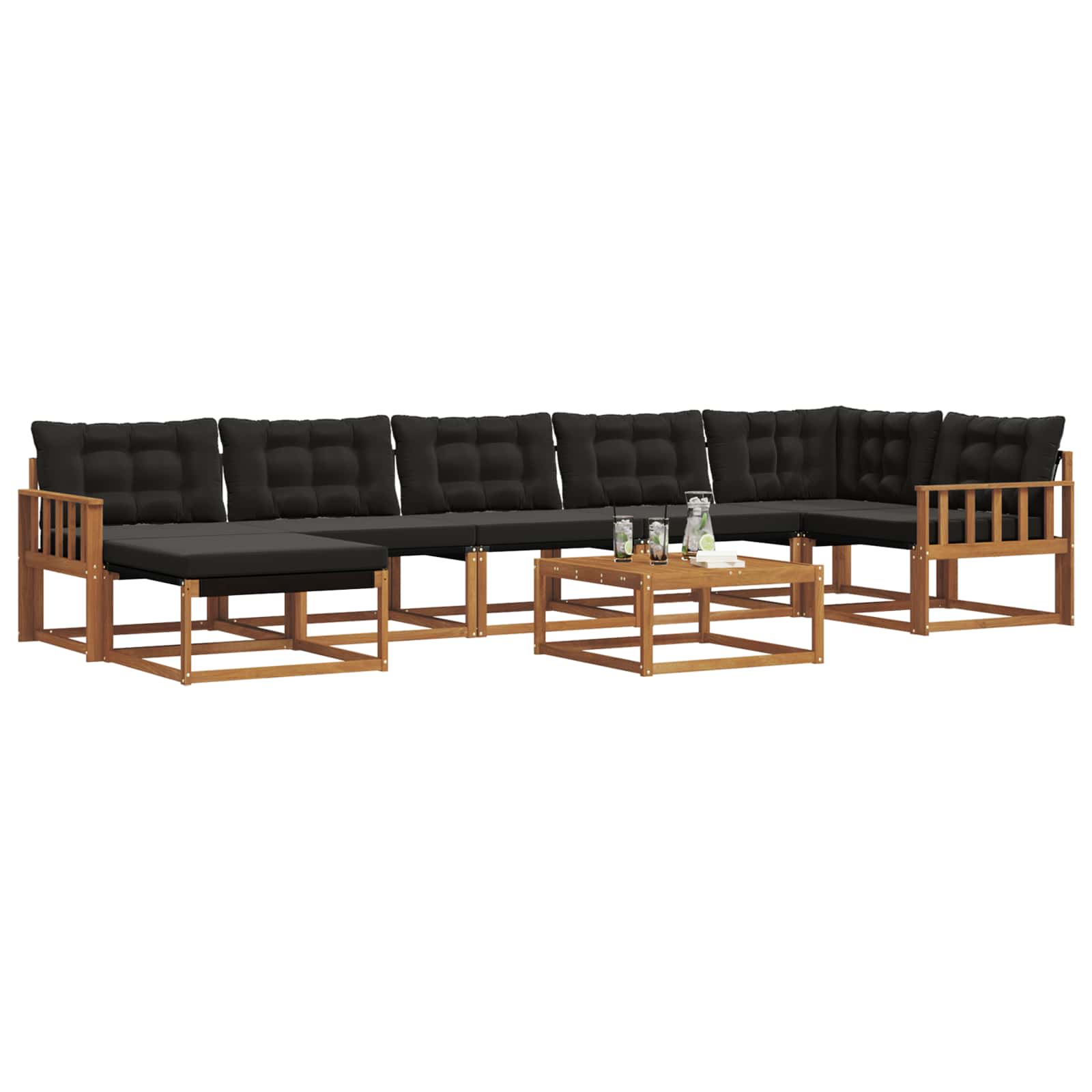 Set vanjskih sofa 22 pcs Prirodna i crna Čvrsto drvo akacije