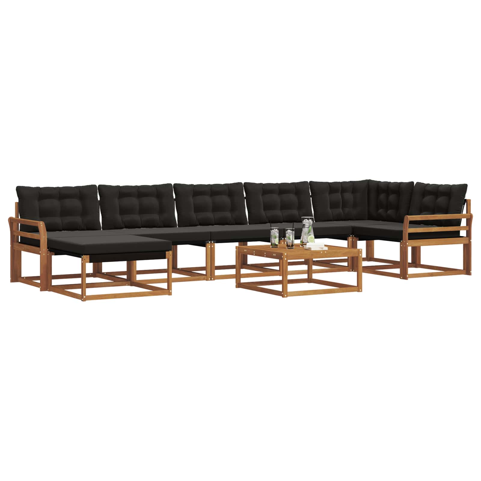 Set vanjskih sofa 22 pcs Prirodna i crna Čvrsto drvo akacije