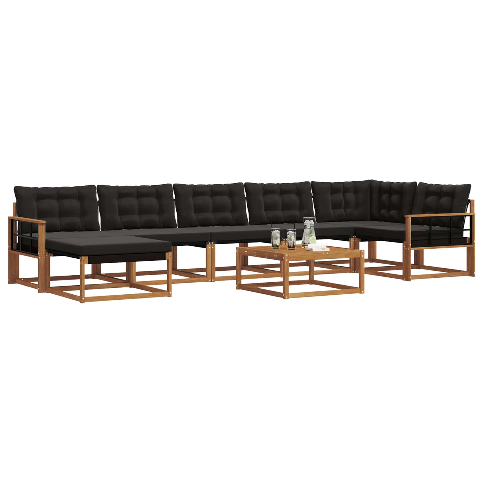 Set vanjskih sofa 22 pcs Prirodna i crna Čvrsto drvo akacije