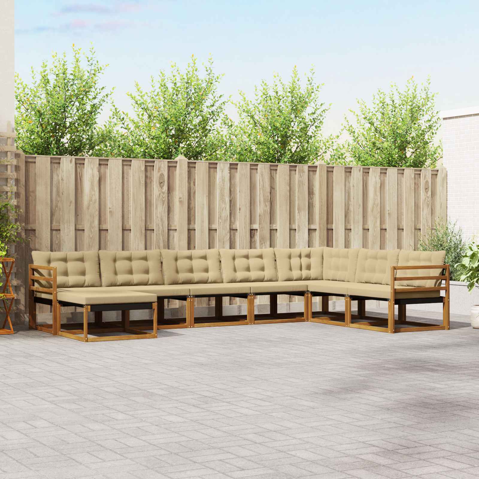 Set vanjskih sofa 8 kom. Prirodna i bež Čvrsto drvo akacije