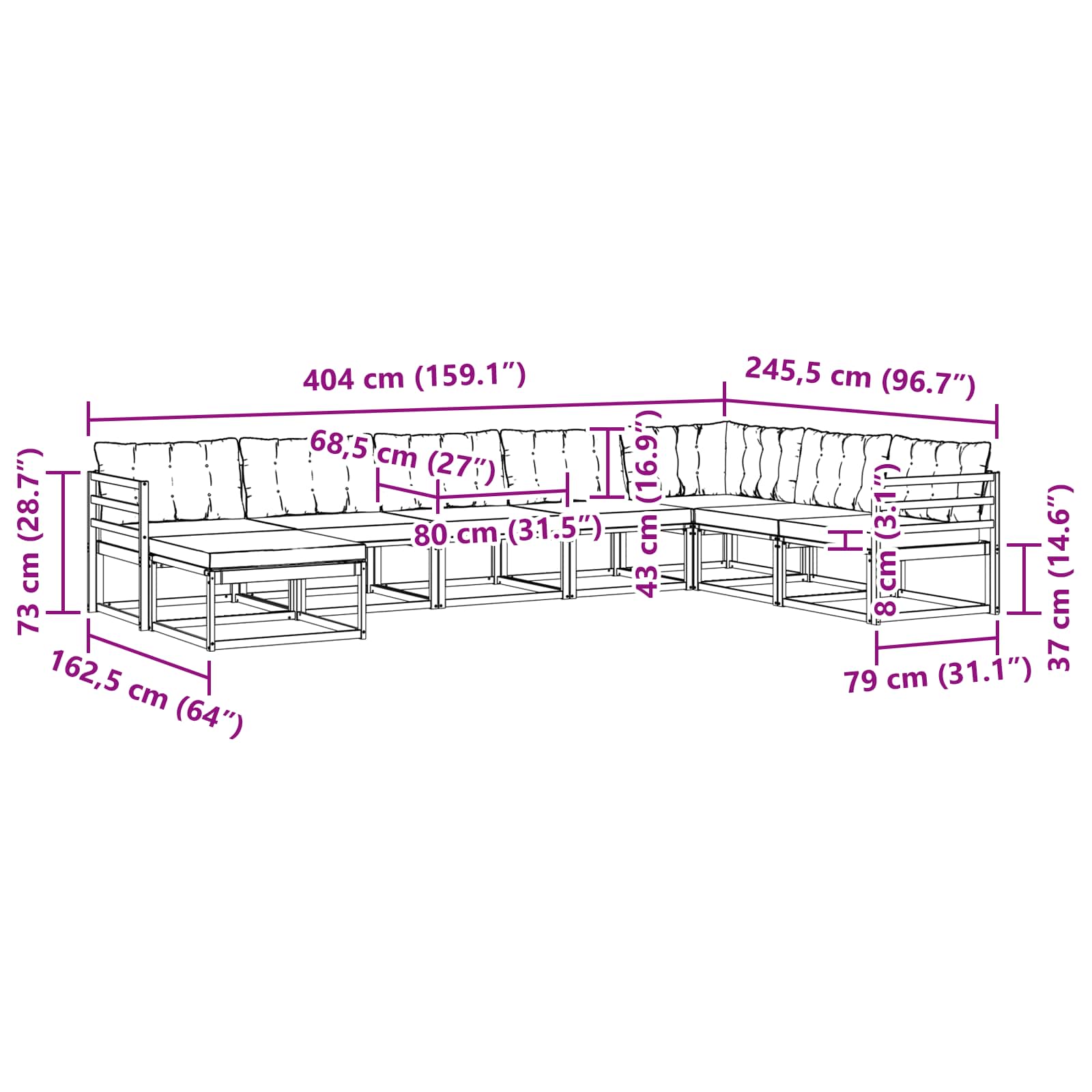 Set vanjskih sofa 8 kom. Prirodna i bež Čvrsto drvo akacije