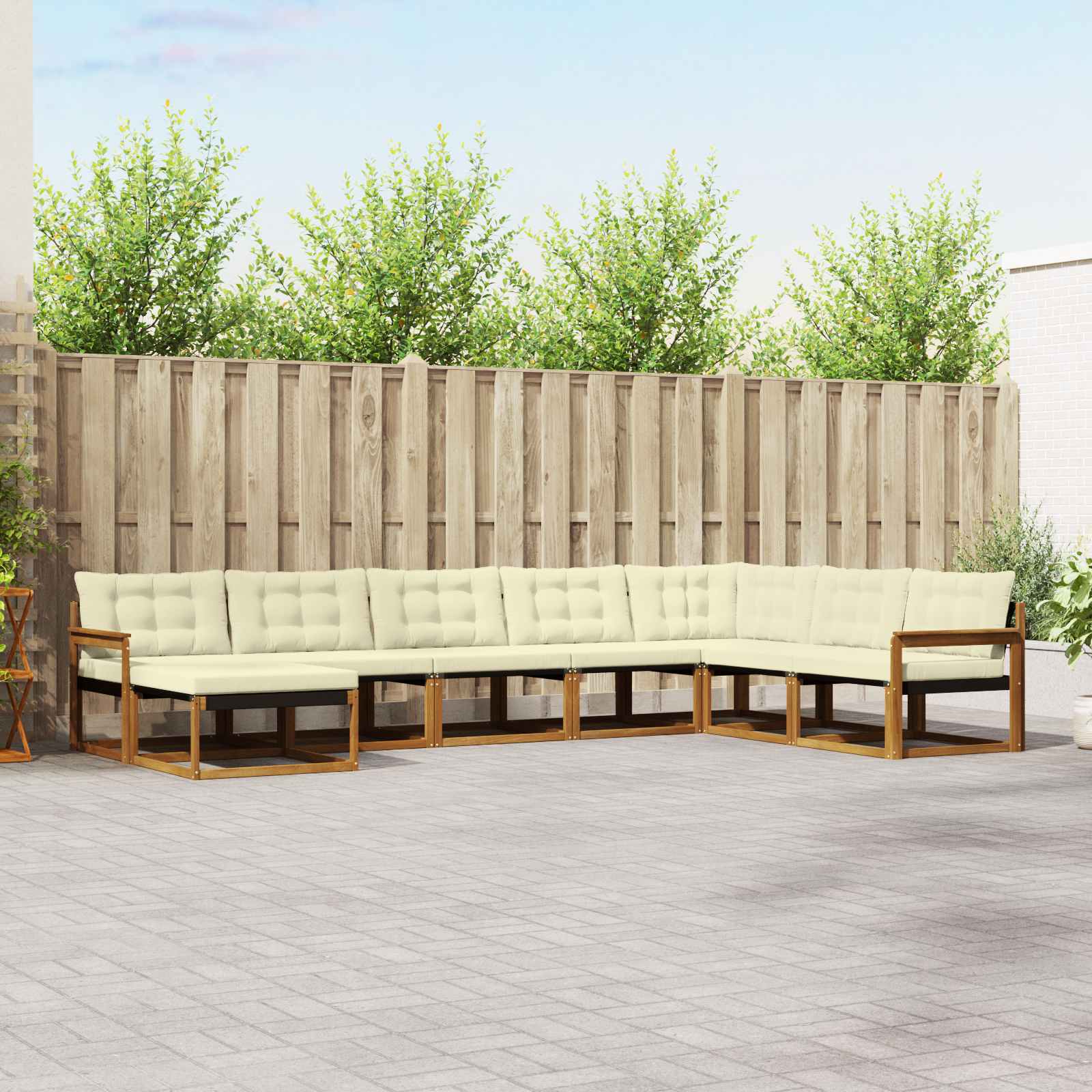 Set vanjskih sofa 8 kom. Prirodna i krem Čvrsto drvo akacije