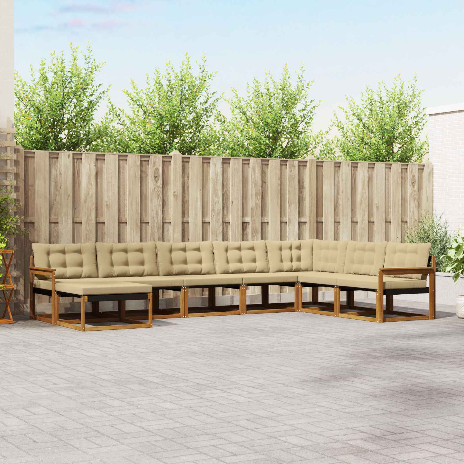 Set vanjskih sofa 8 kom. Prirodna i bež Čvrsto drvo akacije