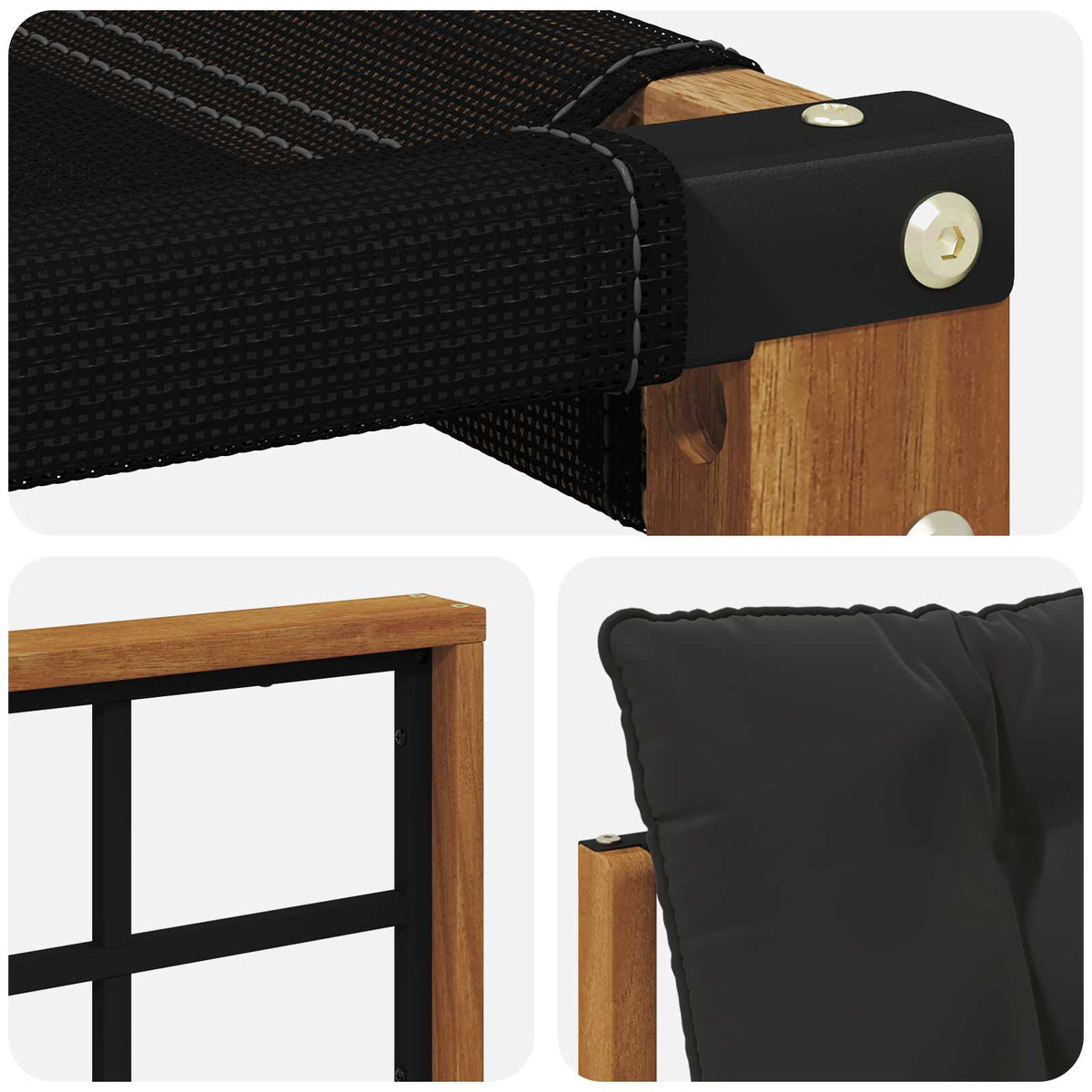 Set vanjskih sofa 8 kom. Prirodna i crna Čvrsto drvo akacije