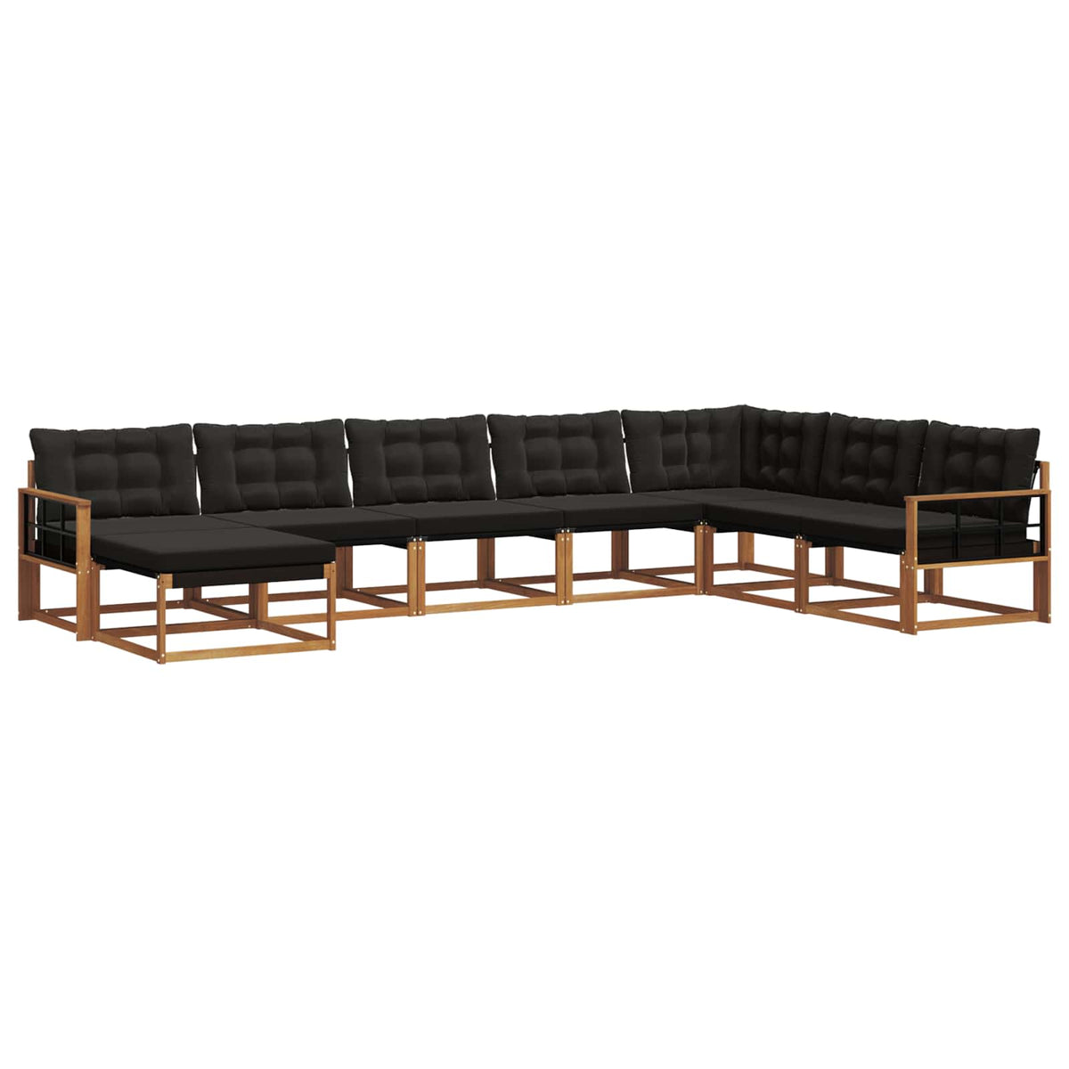 Set vanjskih sofa 8 kom. Prirodna i crna Čvrsto drvo akacije