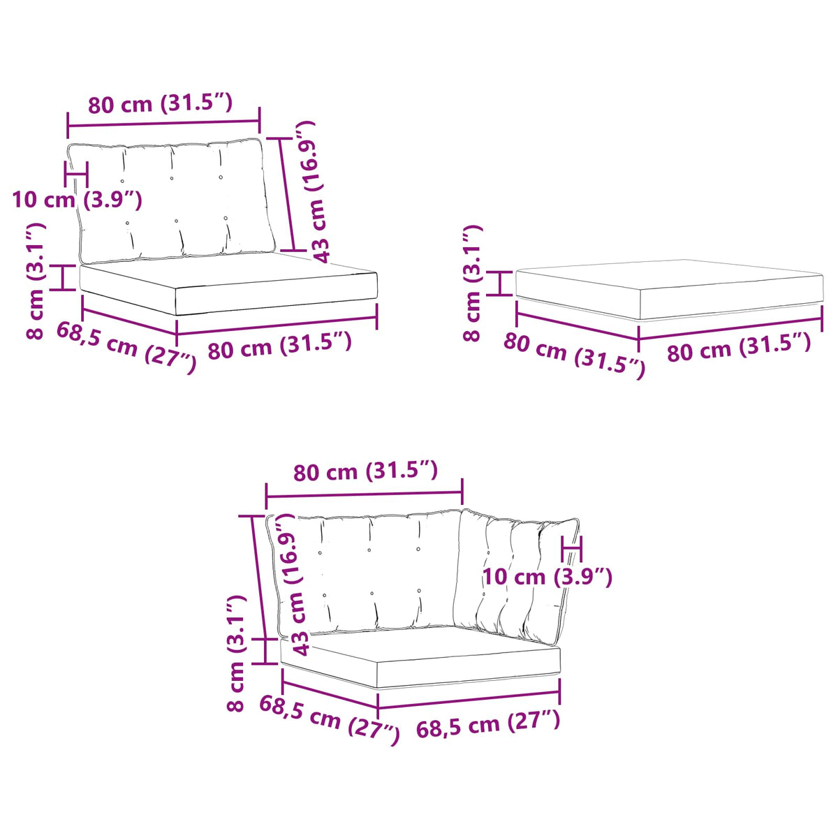 Set vanjskih sofa 8 kom. Prirodna i crna Čvrsto drvo akacije