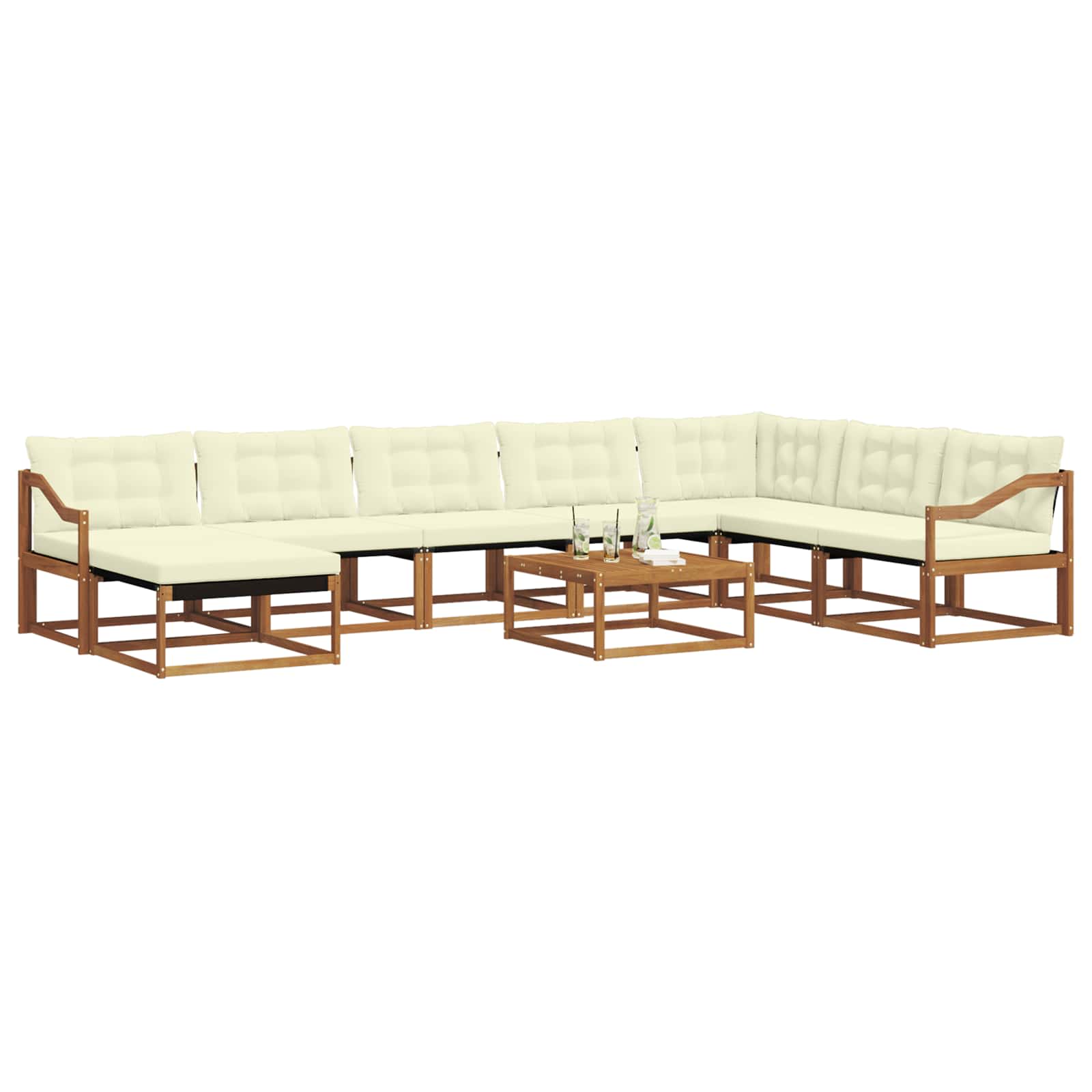 Set vanjskih sofa 9 pcs Prirodna i krem Čvrsto drvo akacije