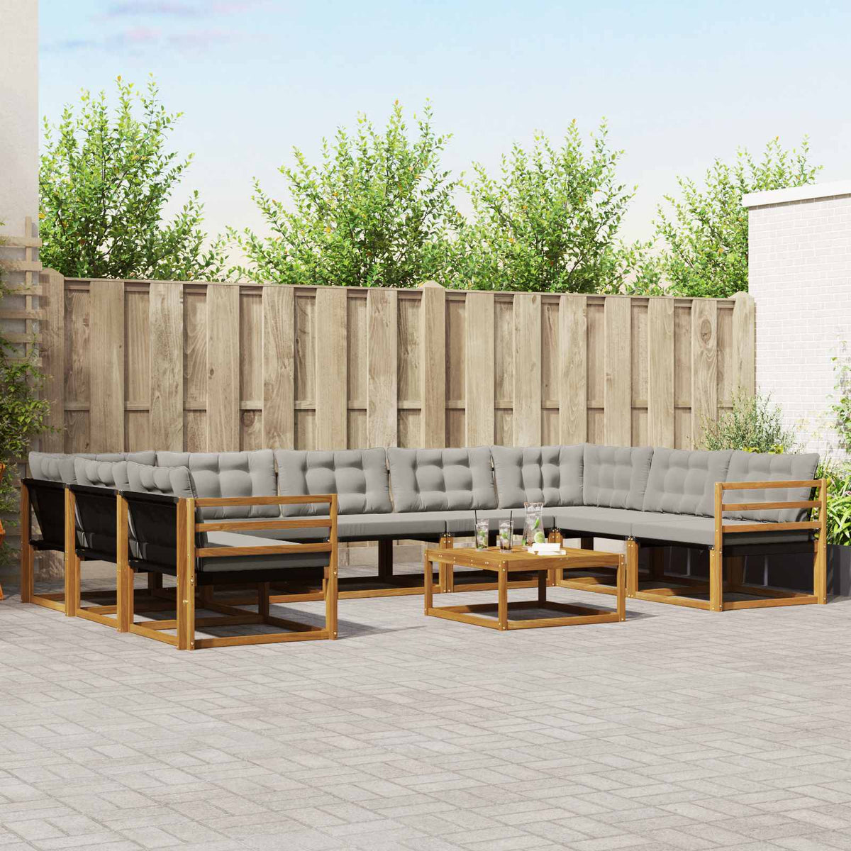 Set vanjskih sofa s jastukom 10 pcs Prirodna i svijetlo siva