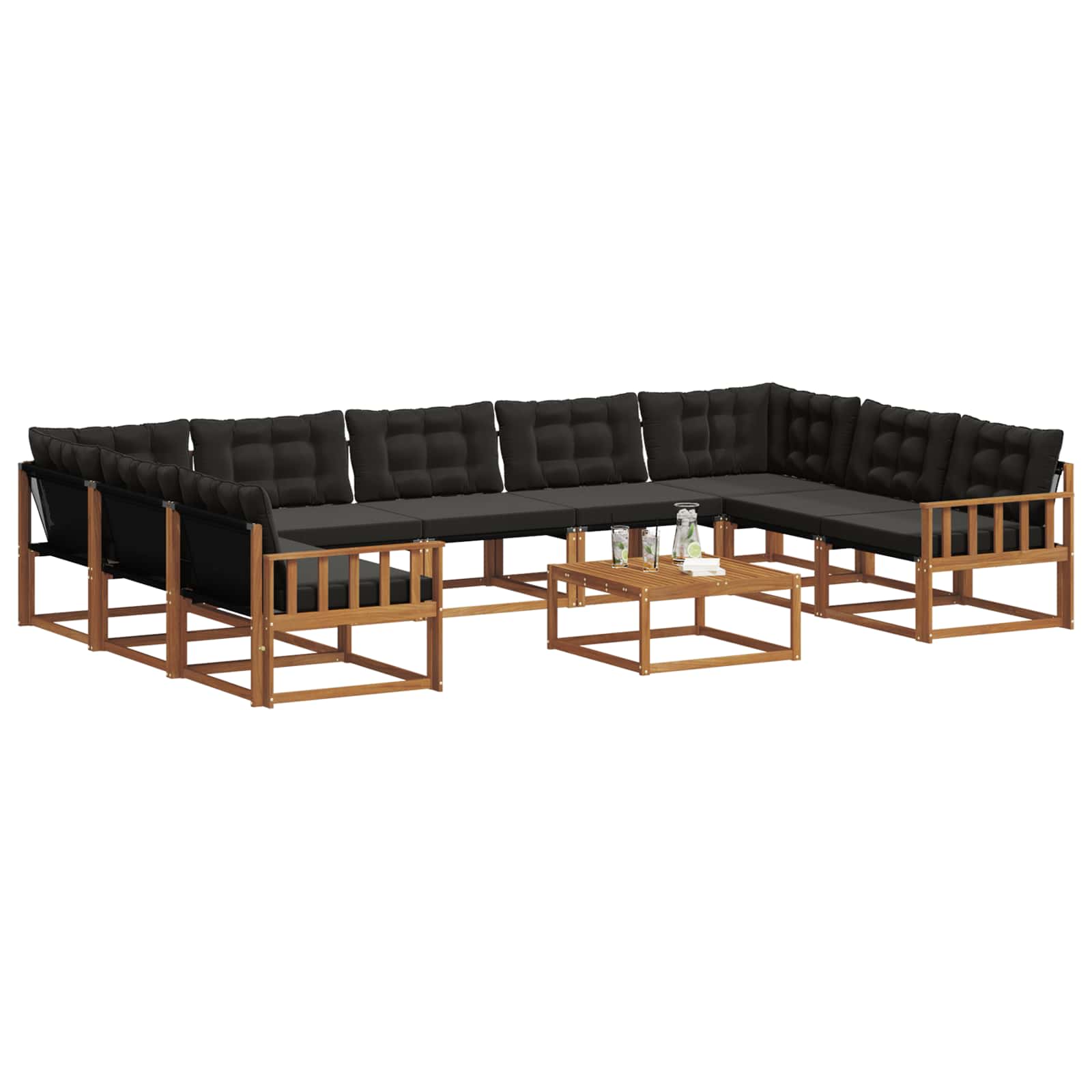 Set vanjskih sofa s jastukom 10 pcs Prirodna i crna