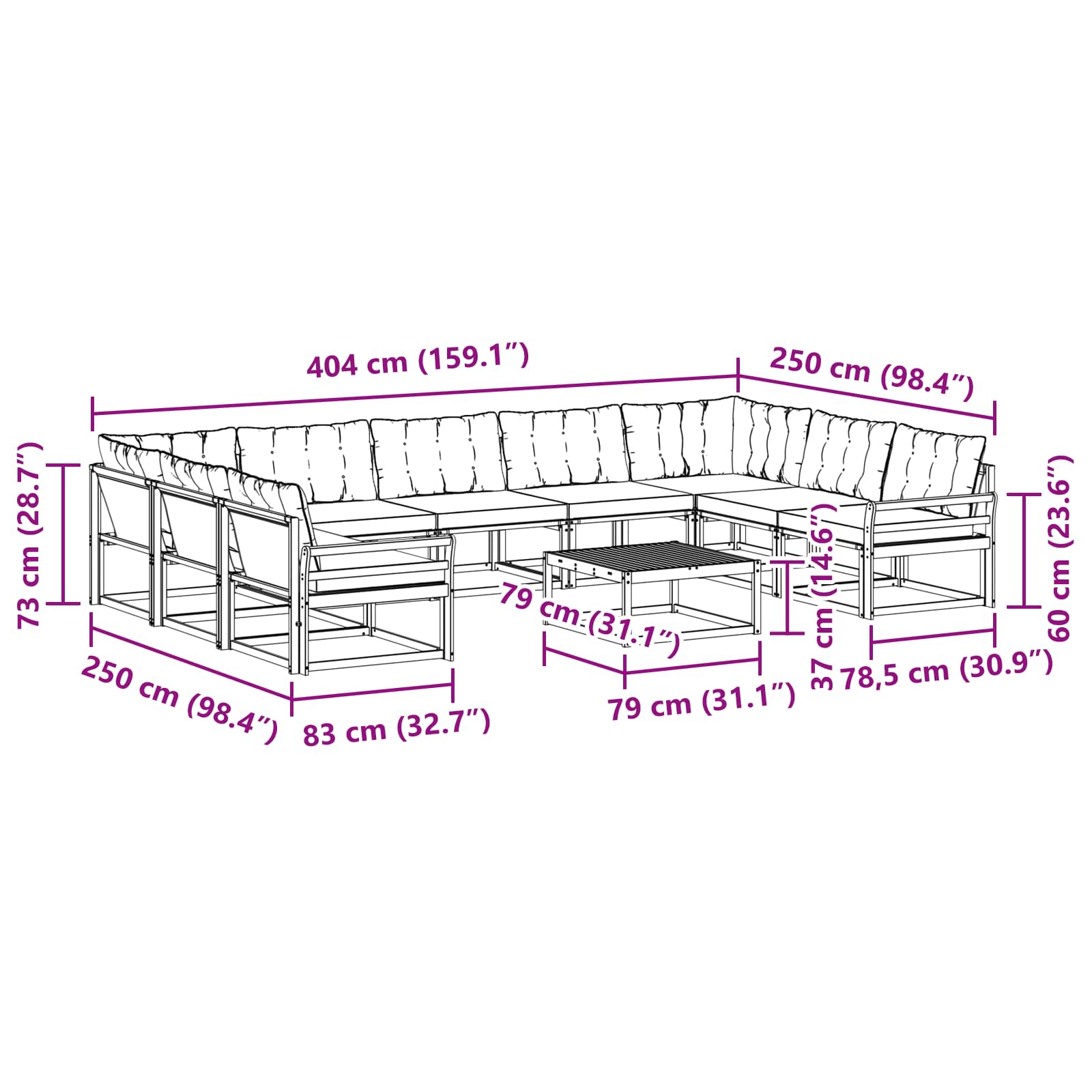 Set vanjskih sofa s jastukom 10 pcs Prirodna i crna