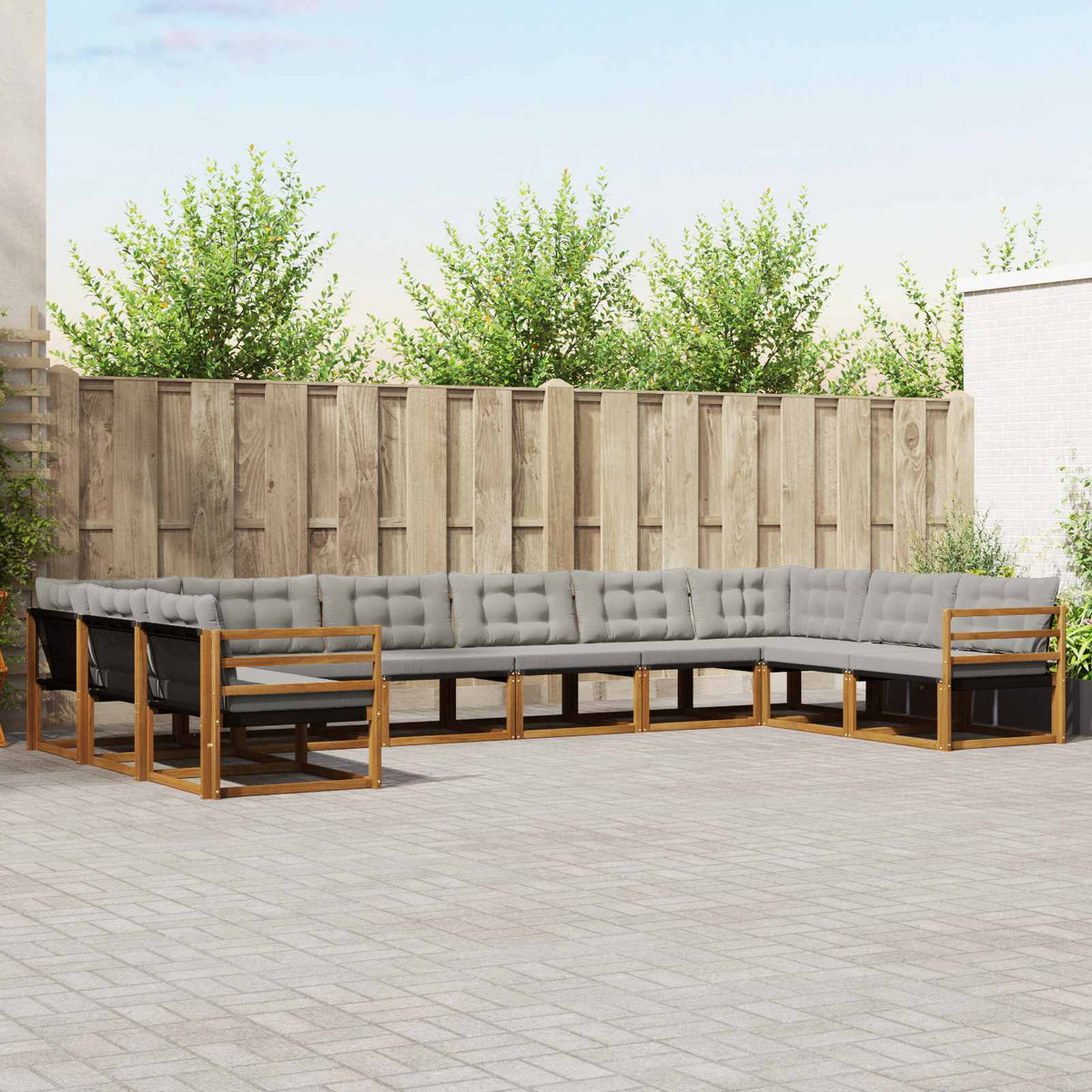 Set vanjskih sofa s jastukom 10 pcs Prirodna i svijetlo siva