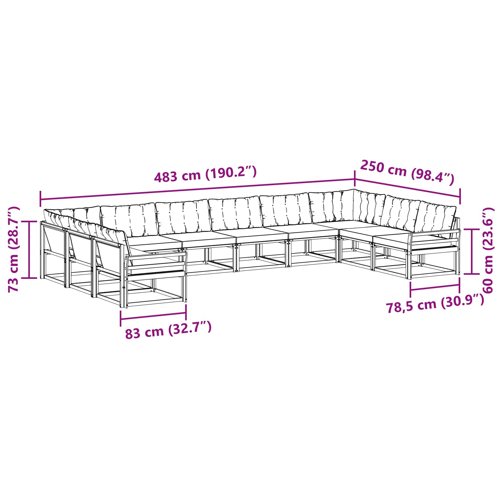 Set vanjskih sofa s jastukom 10 pcs Prirodna i crna