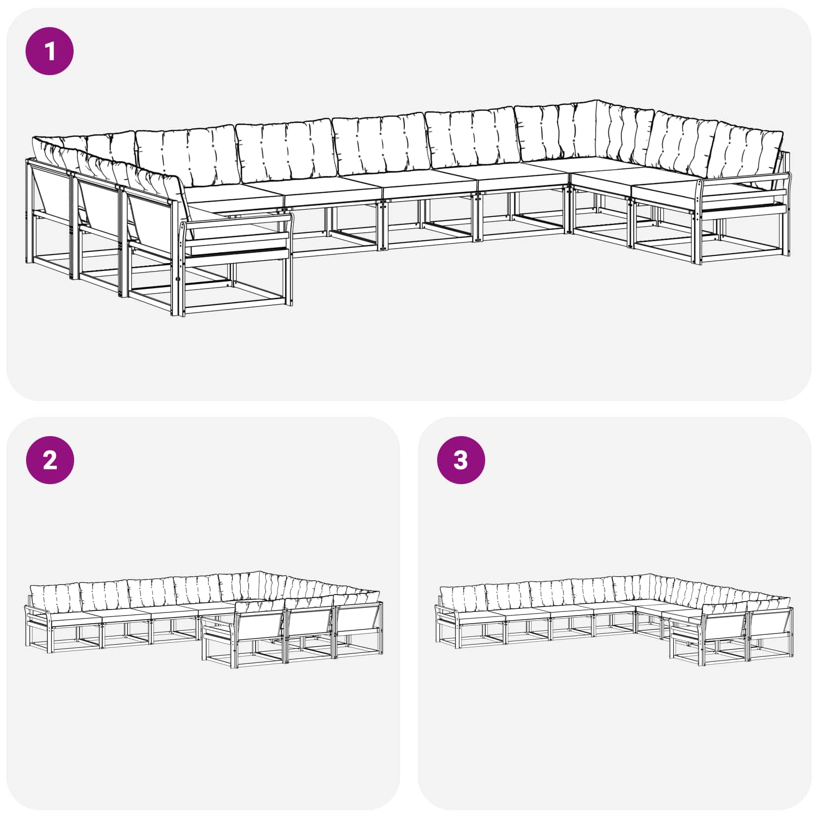 Set vanjskih sofa s jastukom 10 pcs Prirodna i crna
