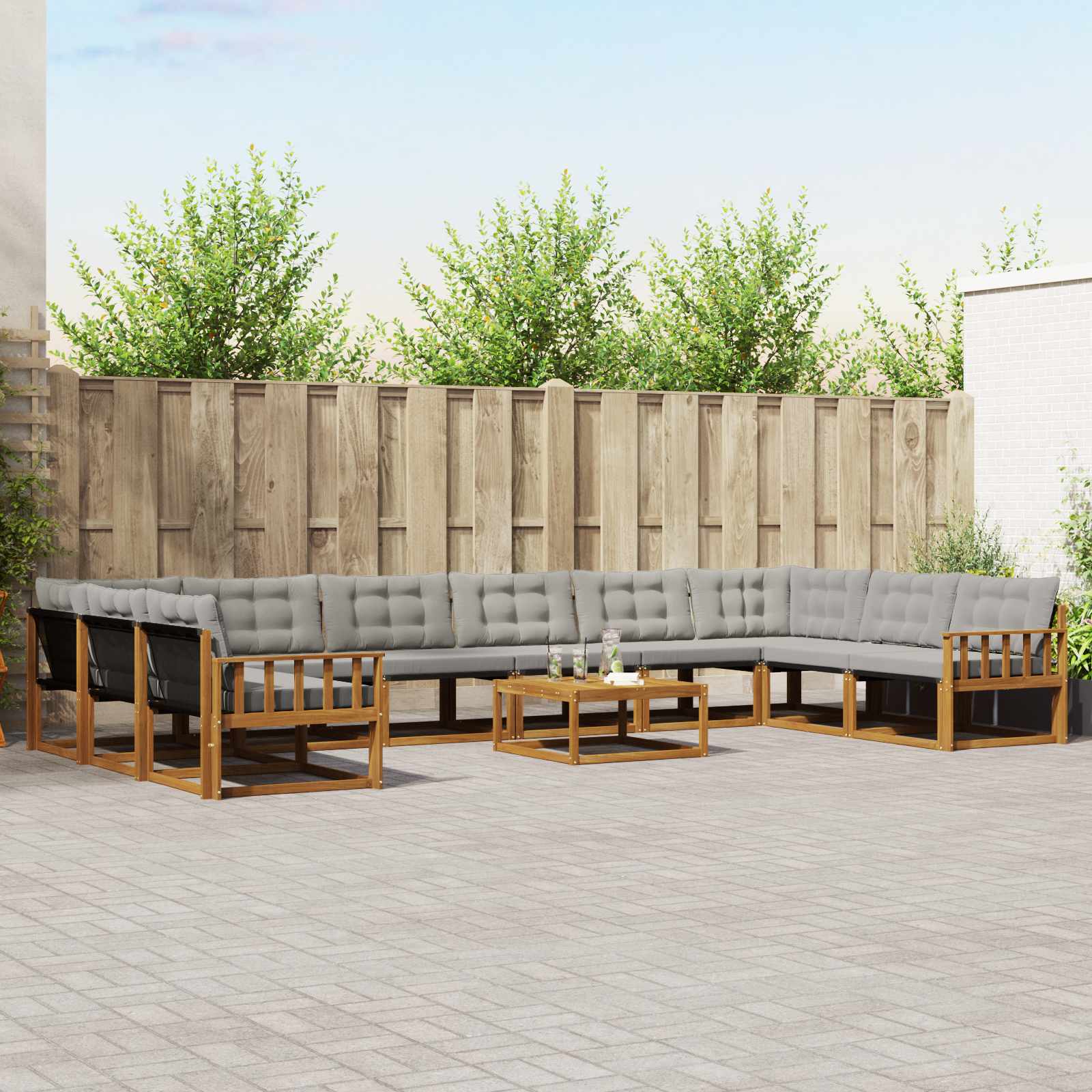 Set vanjskih sofa s jastukom 11 pcs Prirodna i svijetlo siva