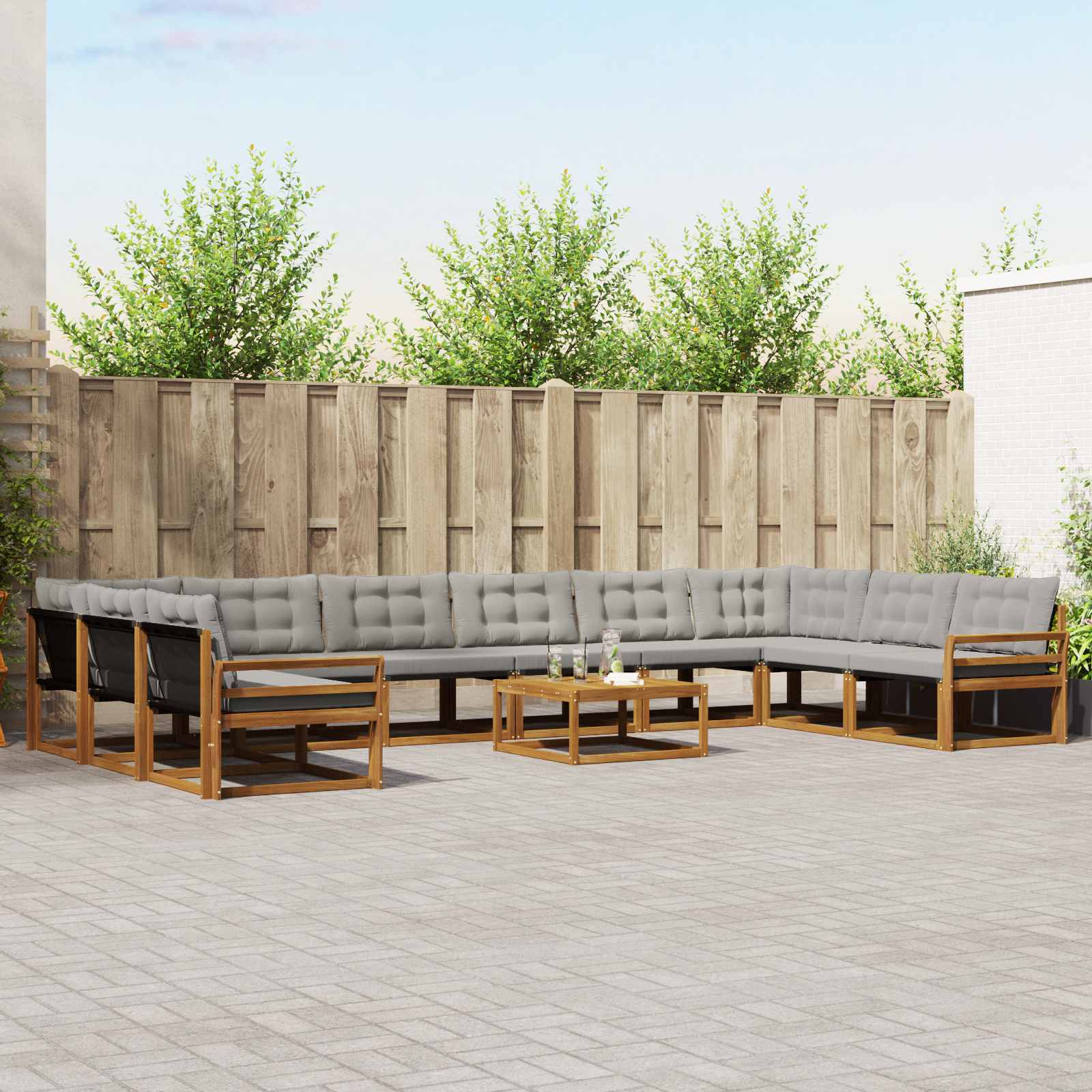 Set vanjskih sofa s jastukom 11 pcs Prirodna i svijetlo siva