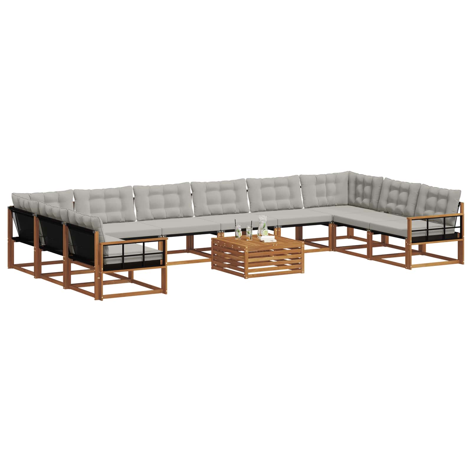 Set vanjskih sofa s jastukom 11 pcs Prirodna i svijetlo siva