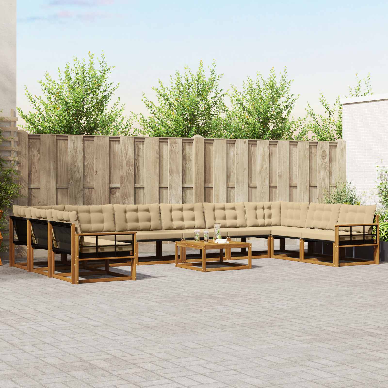 Set vanjskih sofa s jastukom 11 pcs Prirodna i bež