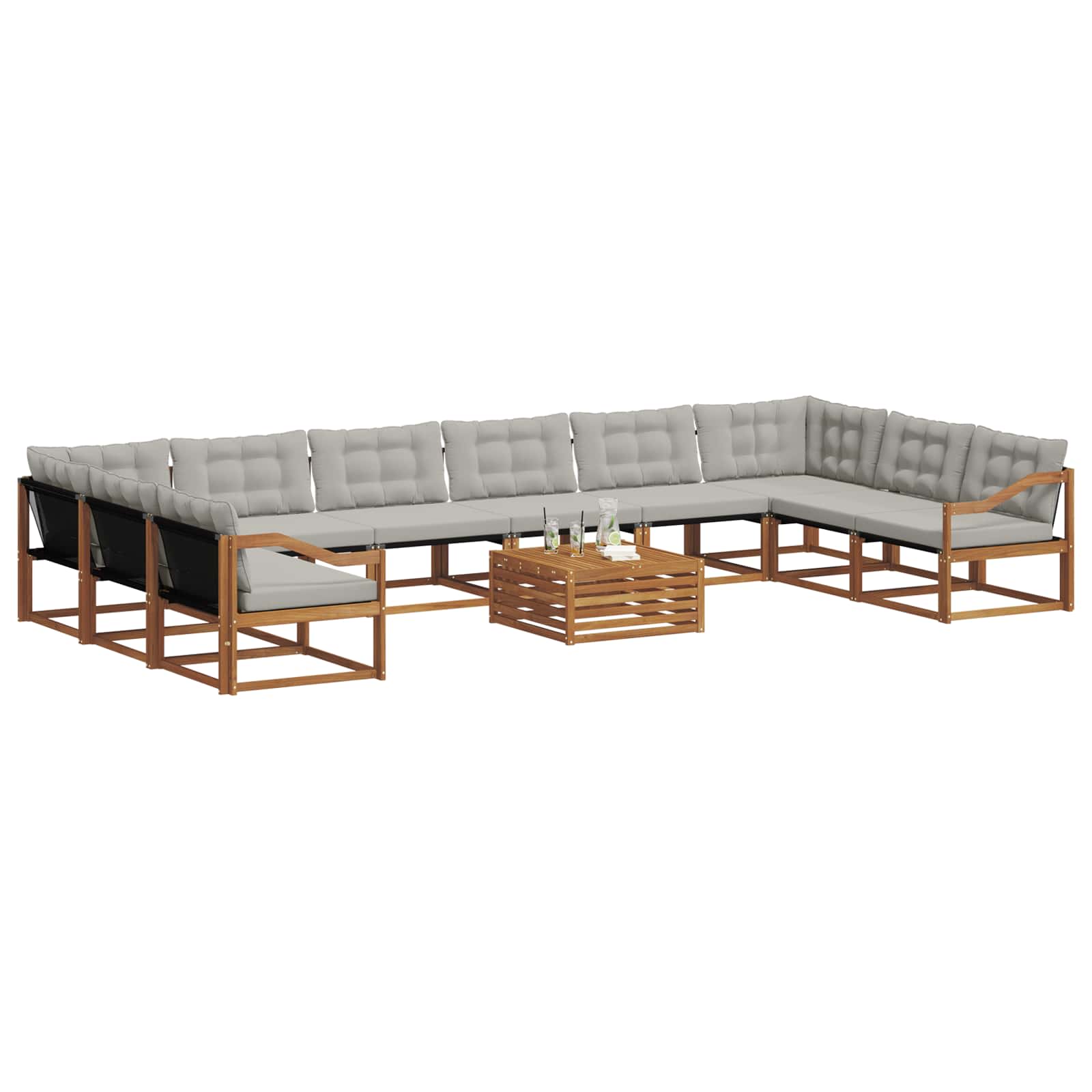 Set vanjskih sofa s jastukom 11 pcs Prirodna i svijetlo siva