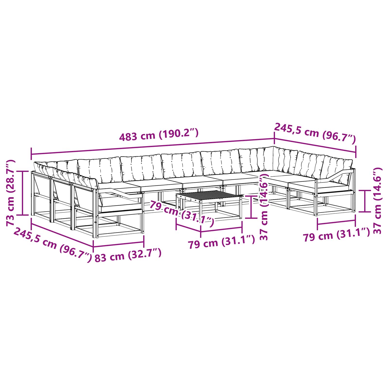 Set vanjskih sofa s jastukom 11 pcs Prirodna i svijetlo siva