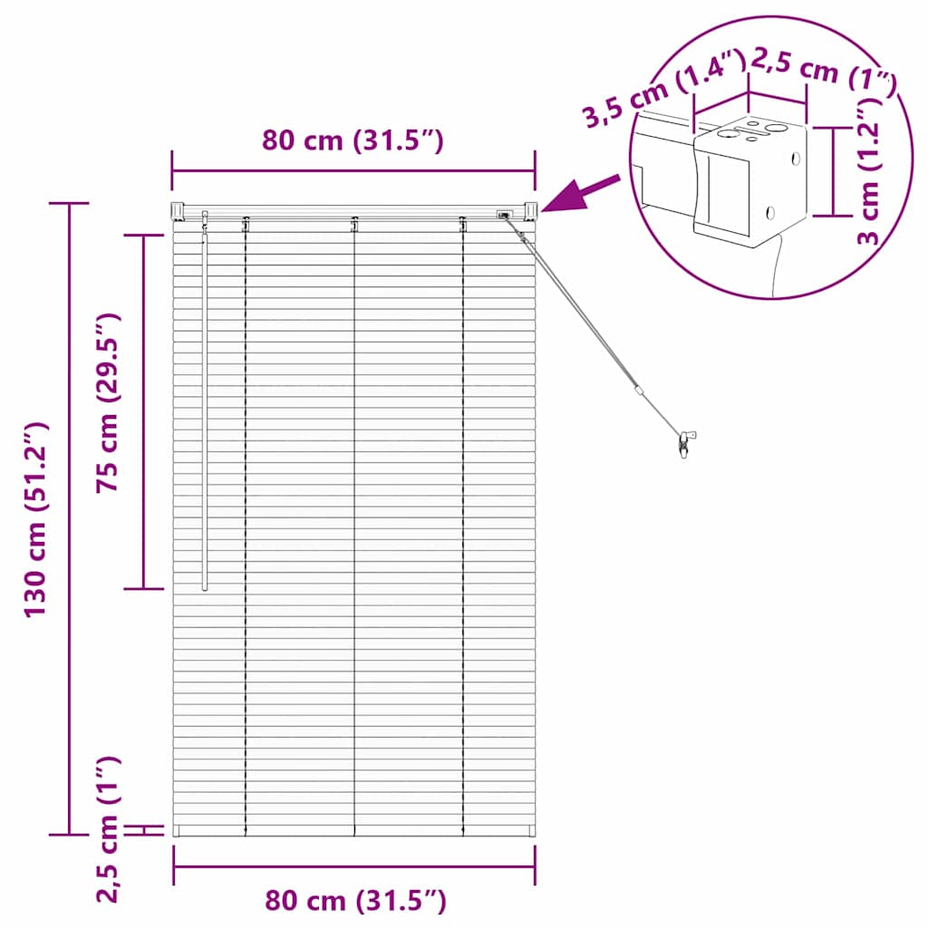 Venecijanski zastore Tamno siva 130 x 80 cm Aluminij