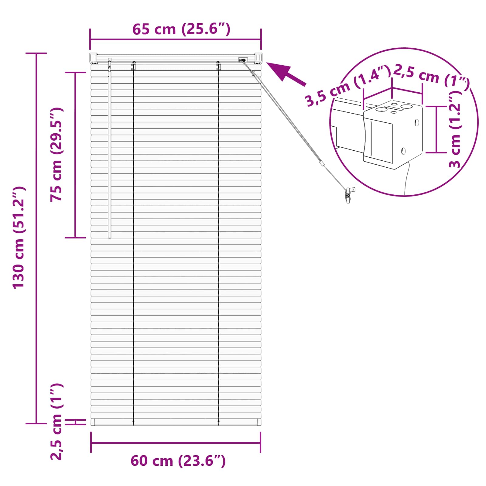 Venecijanski zastore Crna 60 x 2,5 x 130 cm Aluminij