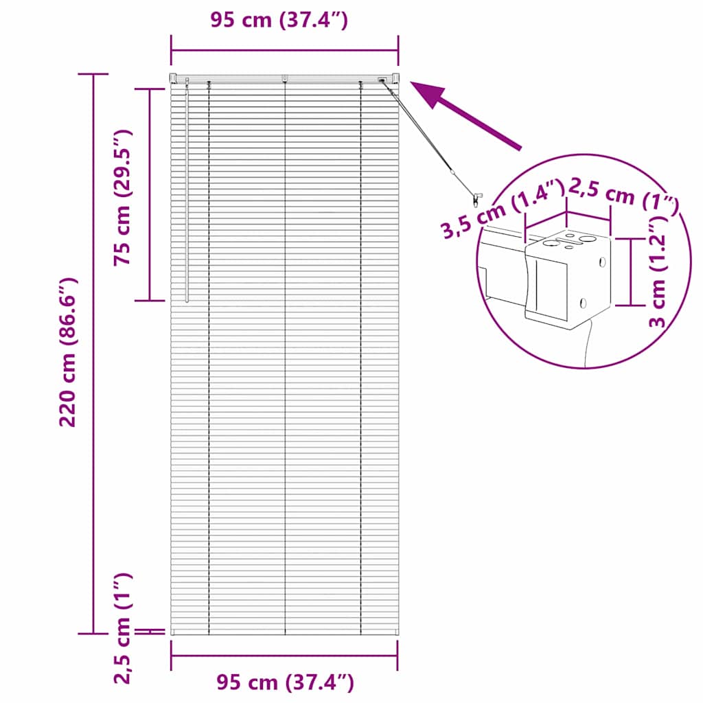 Venecijanski zastore Crna 220 x 95 cm Aluminij