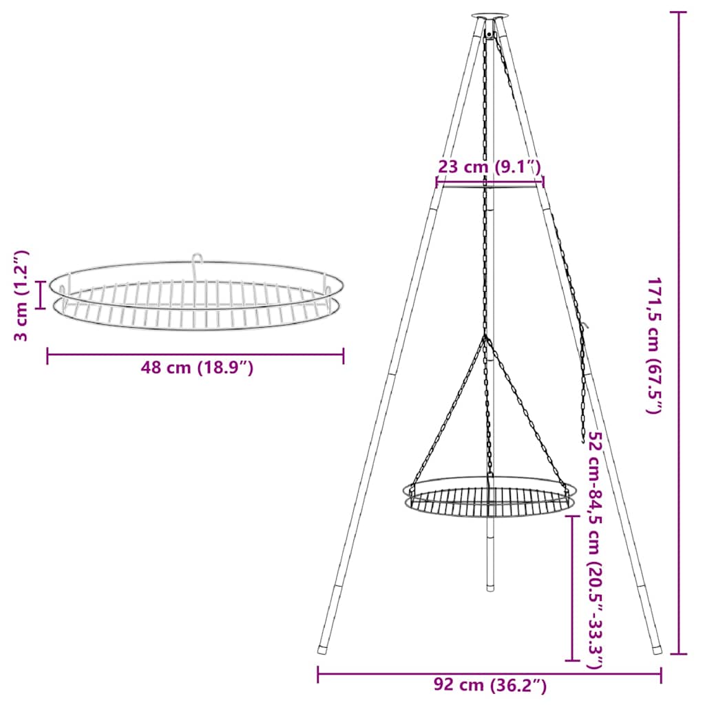 Tripod za logorsku vatru 2 pcs Crna Čelik