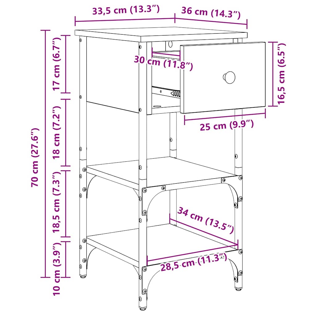 Noćni ormar s ladicama 2 pcs Crni hrast 33.5 x 36 x 70 cm