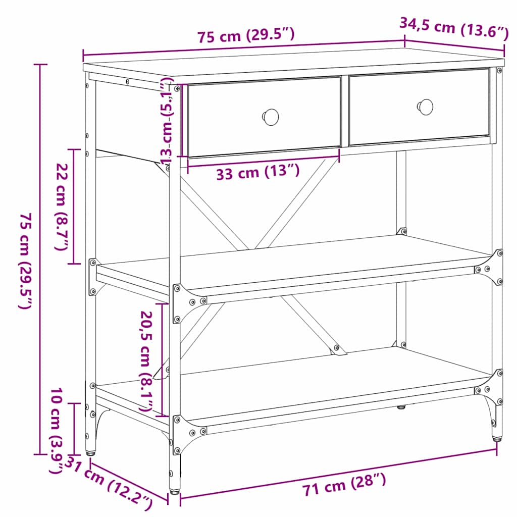 Konzolna stolica s ladicama Smeđa 75 x 34,5 x 75 cm boja drva
