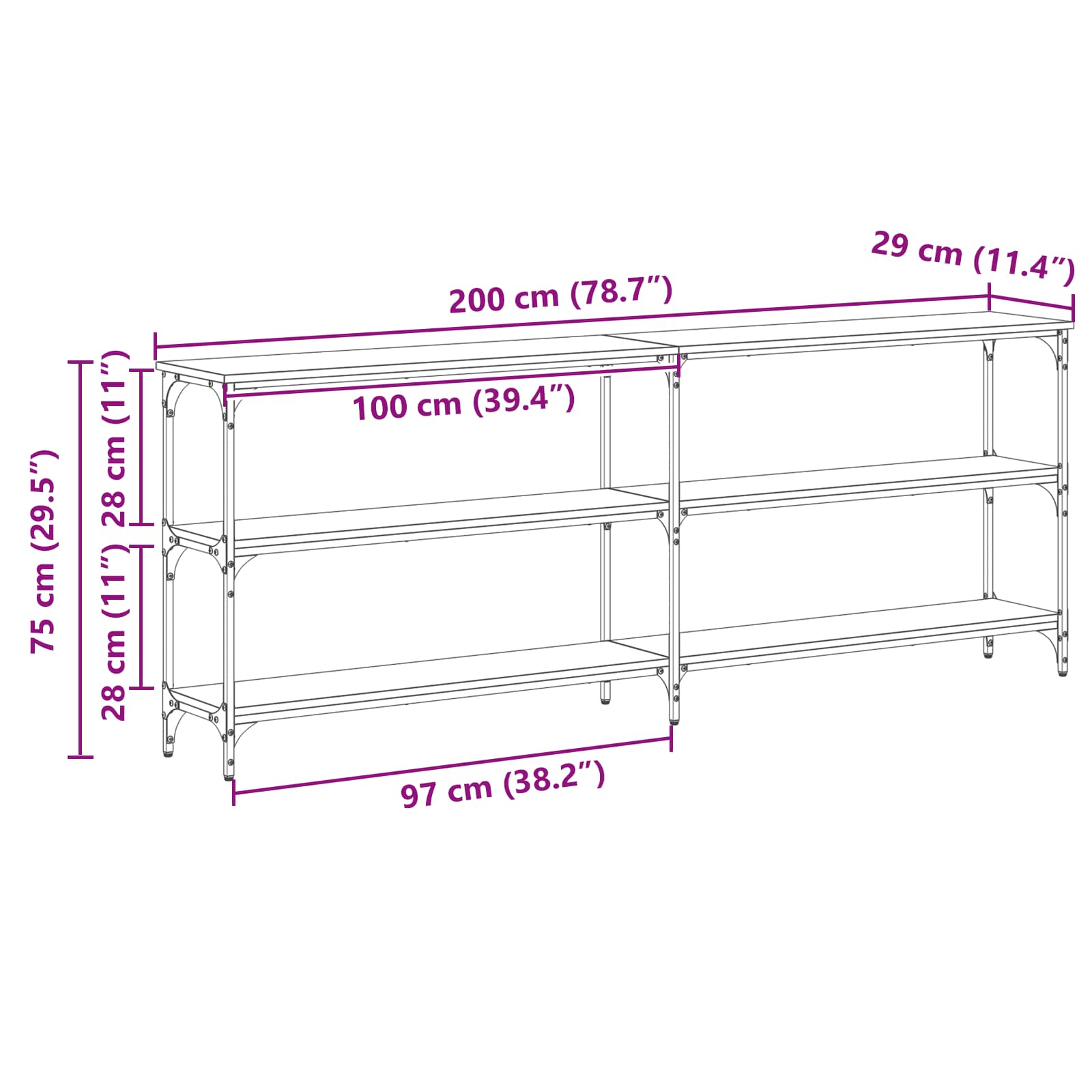 Konzolna stolica Crni hrast 200 x 29 x 75 cm