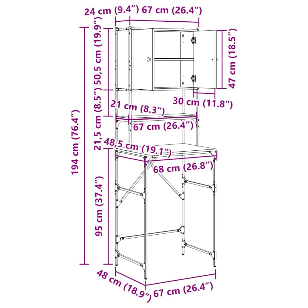 Ormar za perilicu rublja Crni 0ak 68 x 48,5 x 194 cm