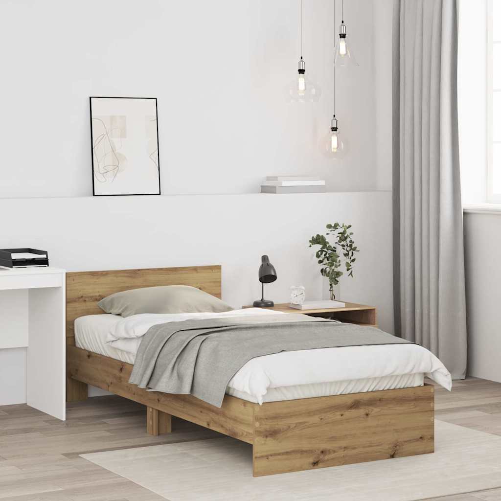 Krevetna konstrukcija s uzglavljem Umjetnički hrast 90 x 200 cm