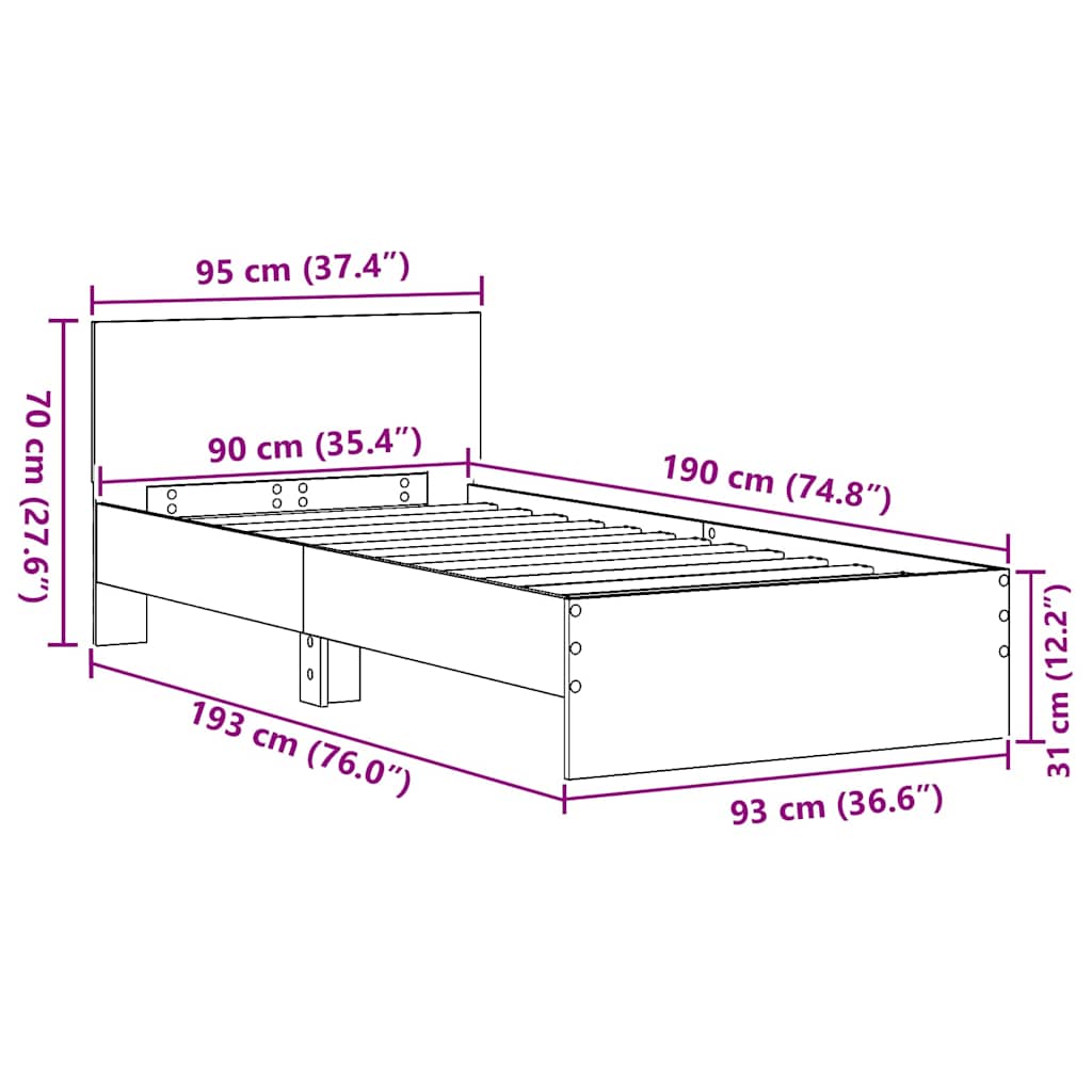 Krevetna konstrukcija Crni hrast 90 x 190 cm Konstruirano drvo