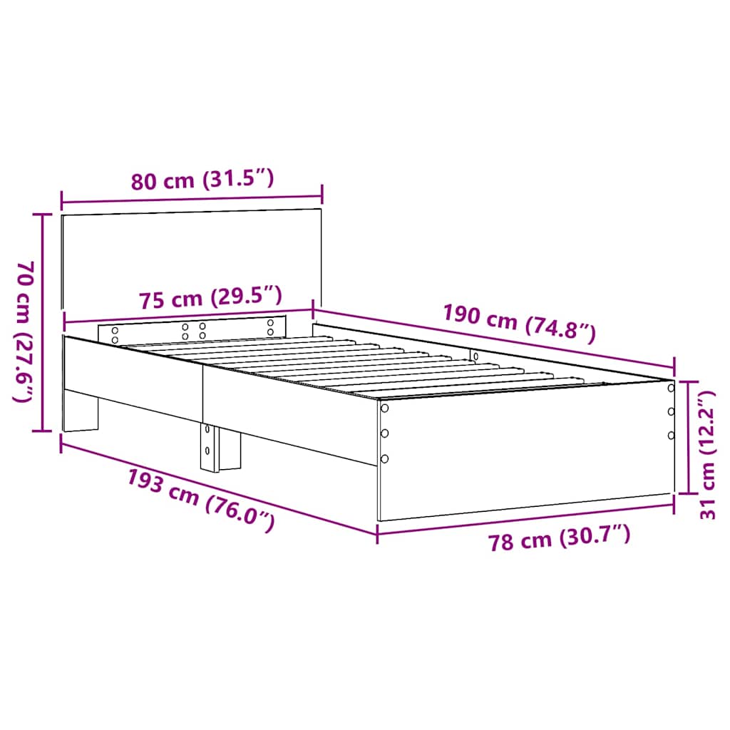 Krevetna konstrukcija Crni hrast 75 x 190 cm Konstruirano drvo