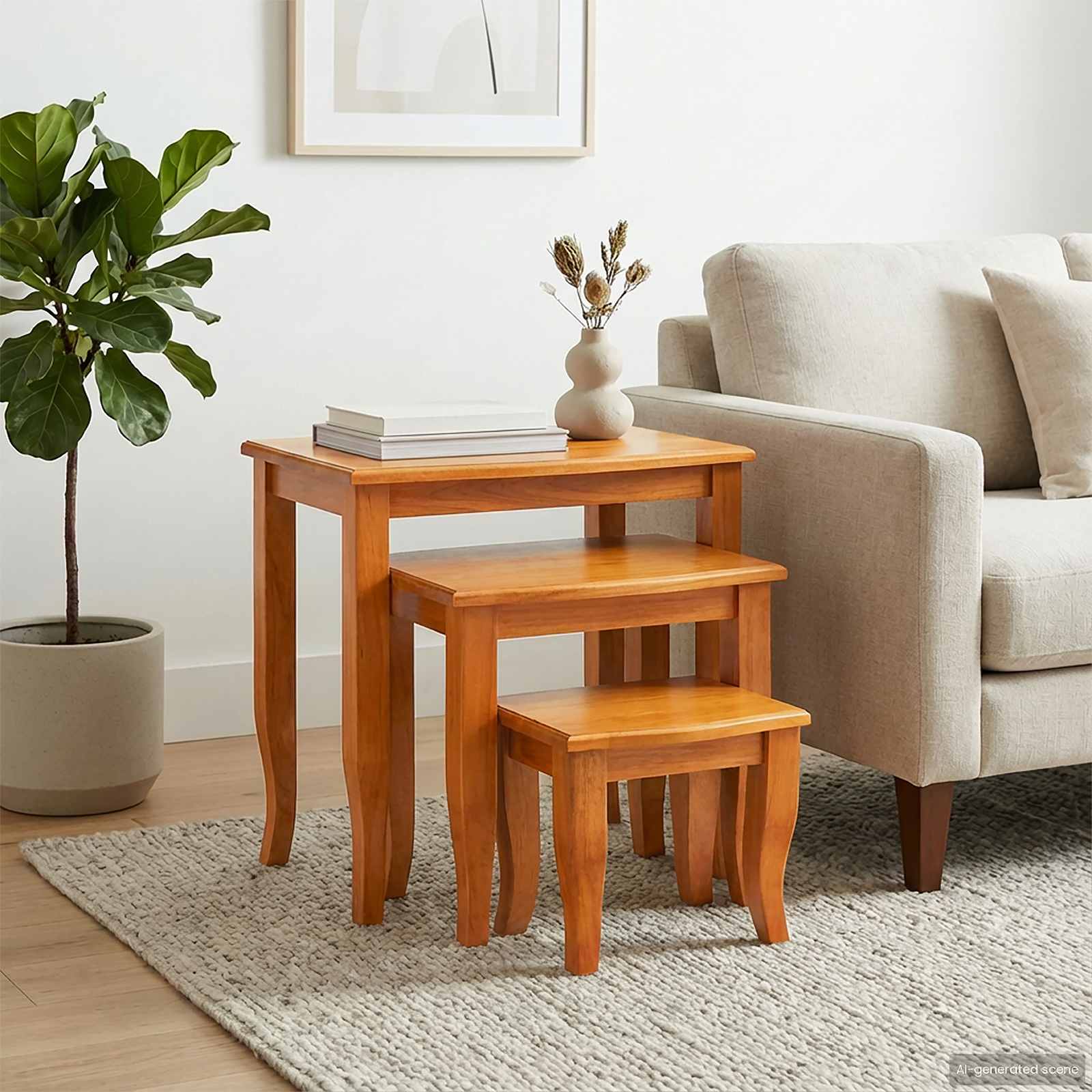 Nesting bočni stolovi 3 pcs Prirodna Čvrsto mahagonijsko drvo