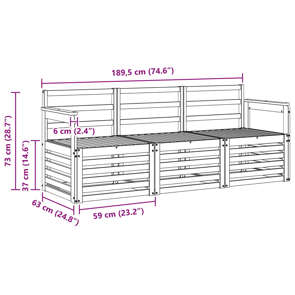 Setovi sofa 3 pcs Prirodna Čvrsto drvo akacije