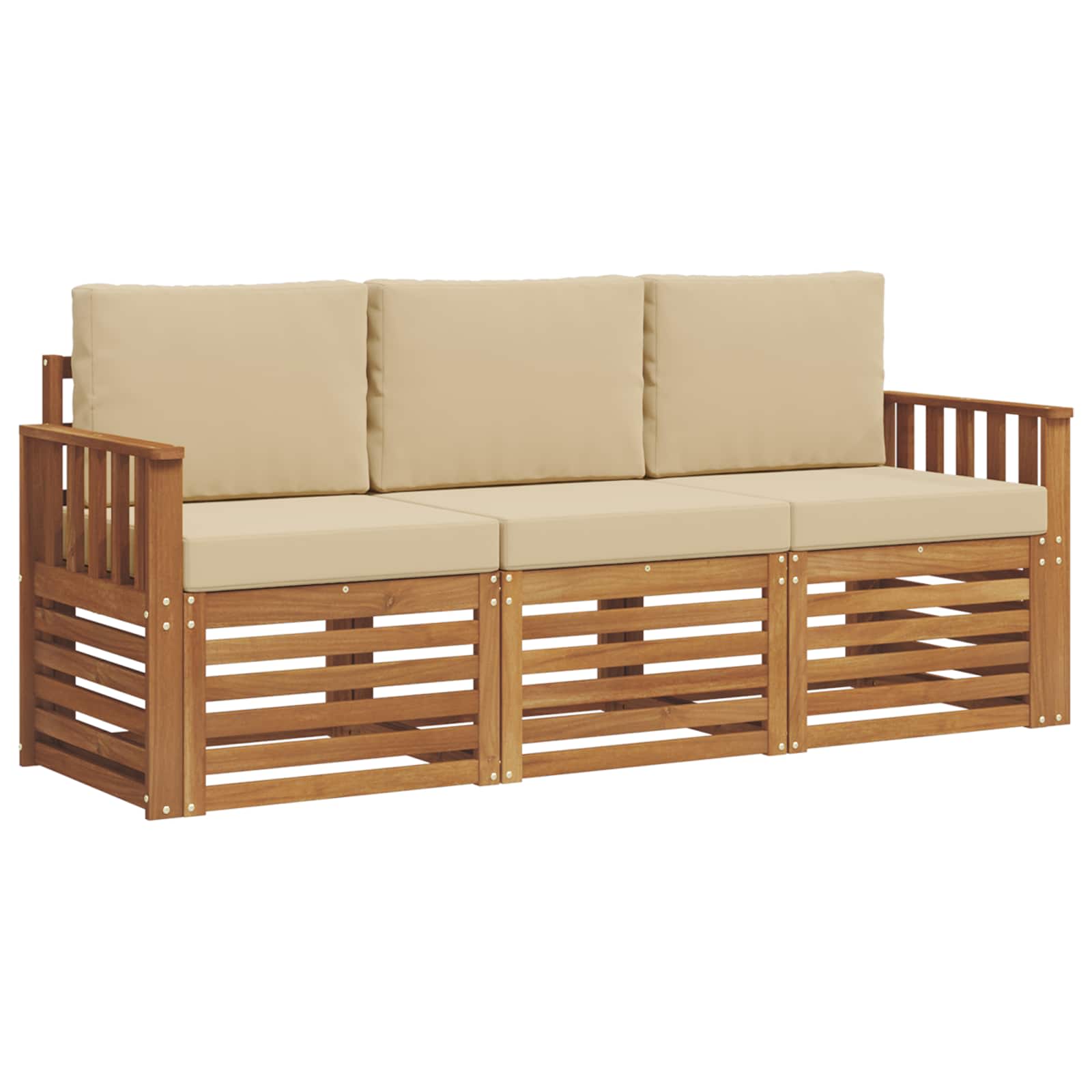 Setovi sofa s jastukom 3 pcs Prirodna i bež Čvrsto drvo akacije