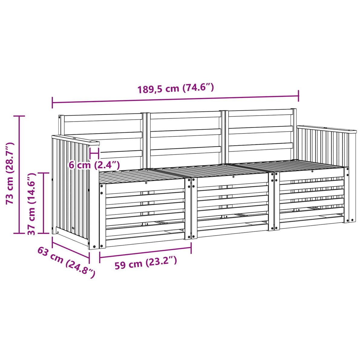Setovi sofa 3 pcs Prirodna Čvrsto drvo akacije