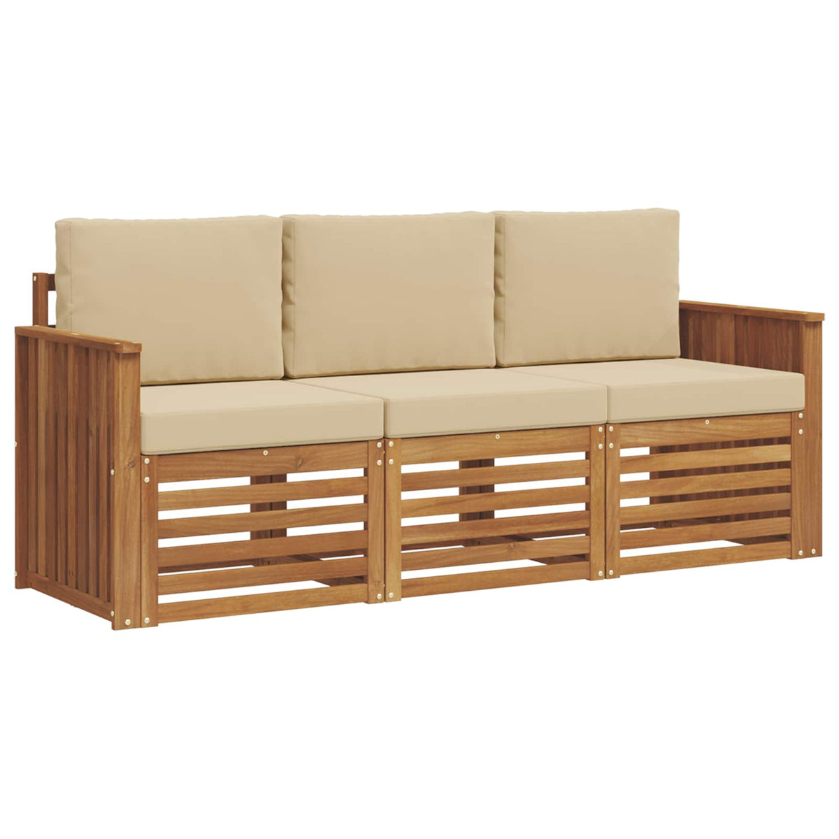Setovi sofa 3 kom. Prirodna i bež Čvrsto drvo akacije