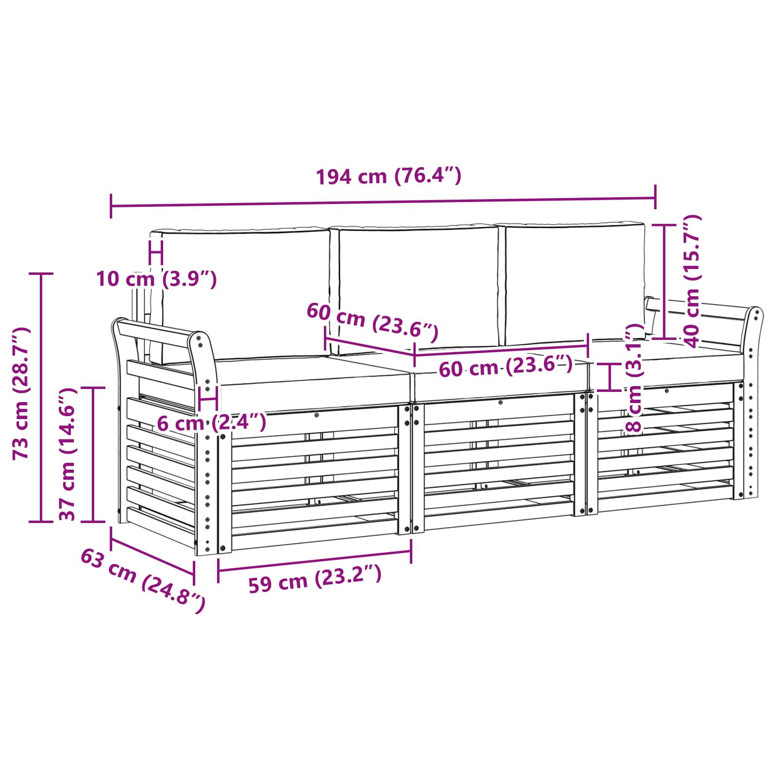 Setovi sofa 3 pcs Prirodna i krem Čvrsto drvo akacije