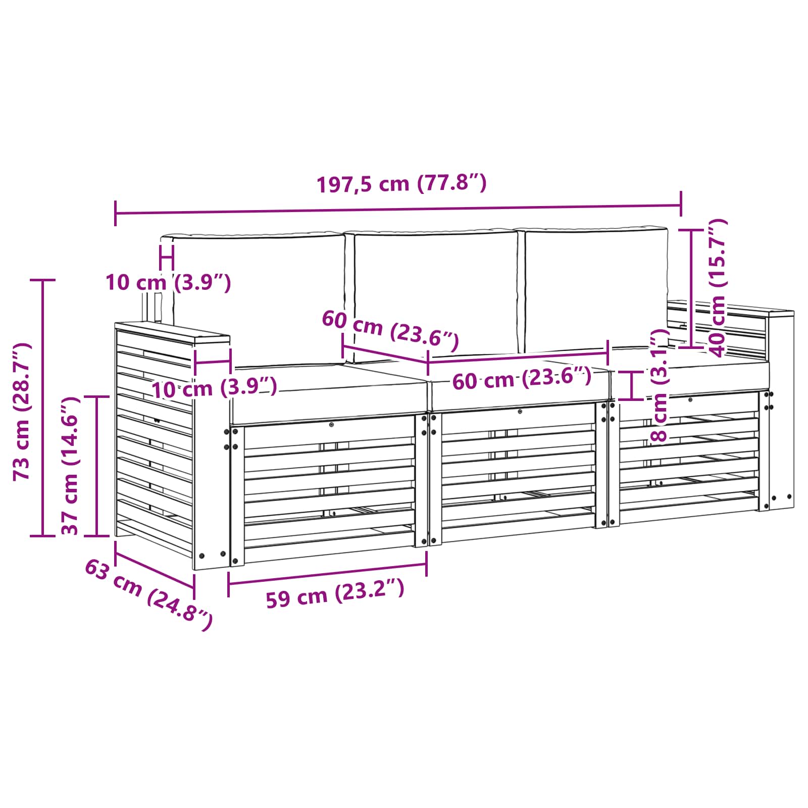 Setovi sofa 3 pcs Prirodna i krem Čvrsto drvo akacije